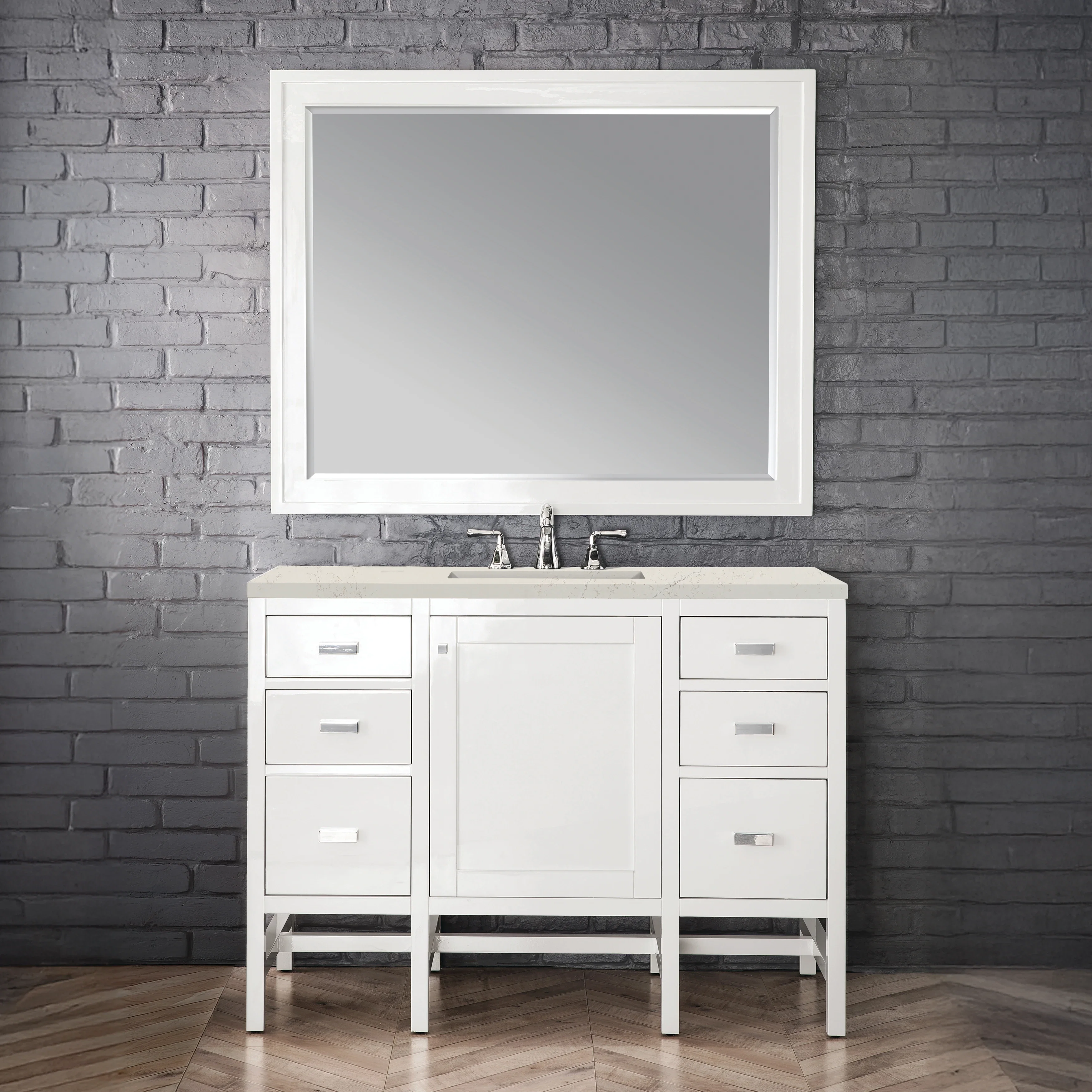 Addison 48" Single Vanity, Glossy White, w/ 3 CM Siberian Silestone Top