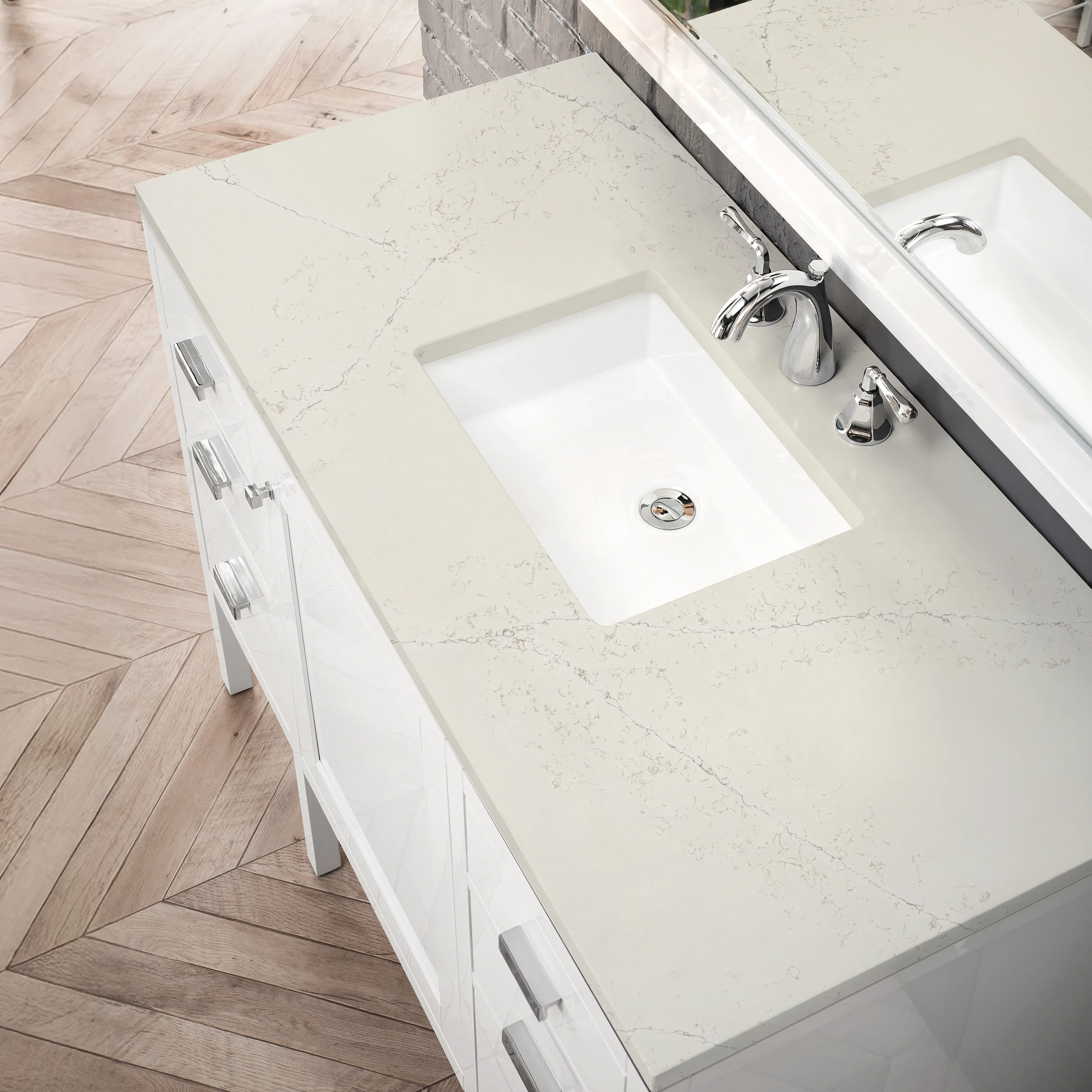 Addison 48" Single Vanity, Glossy White, w/ 3 CM Siberian Silestone Top