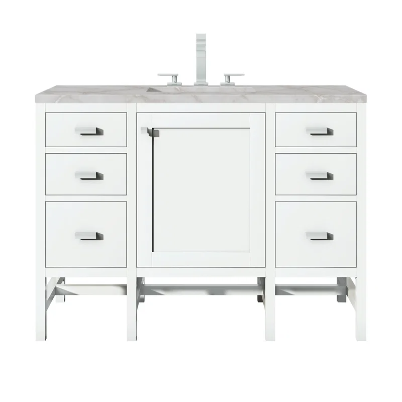 Addison 48" Single Vanity, Glossy White w/ 3 CM Victorian Silver Silestone Top