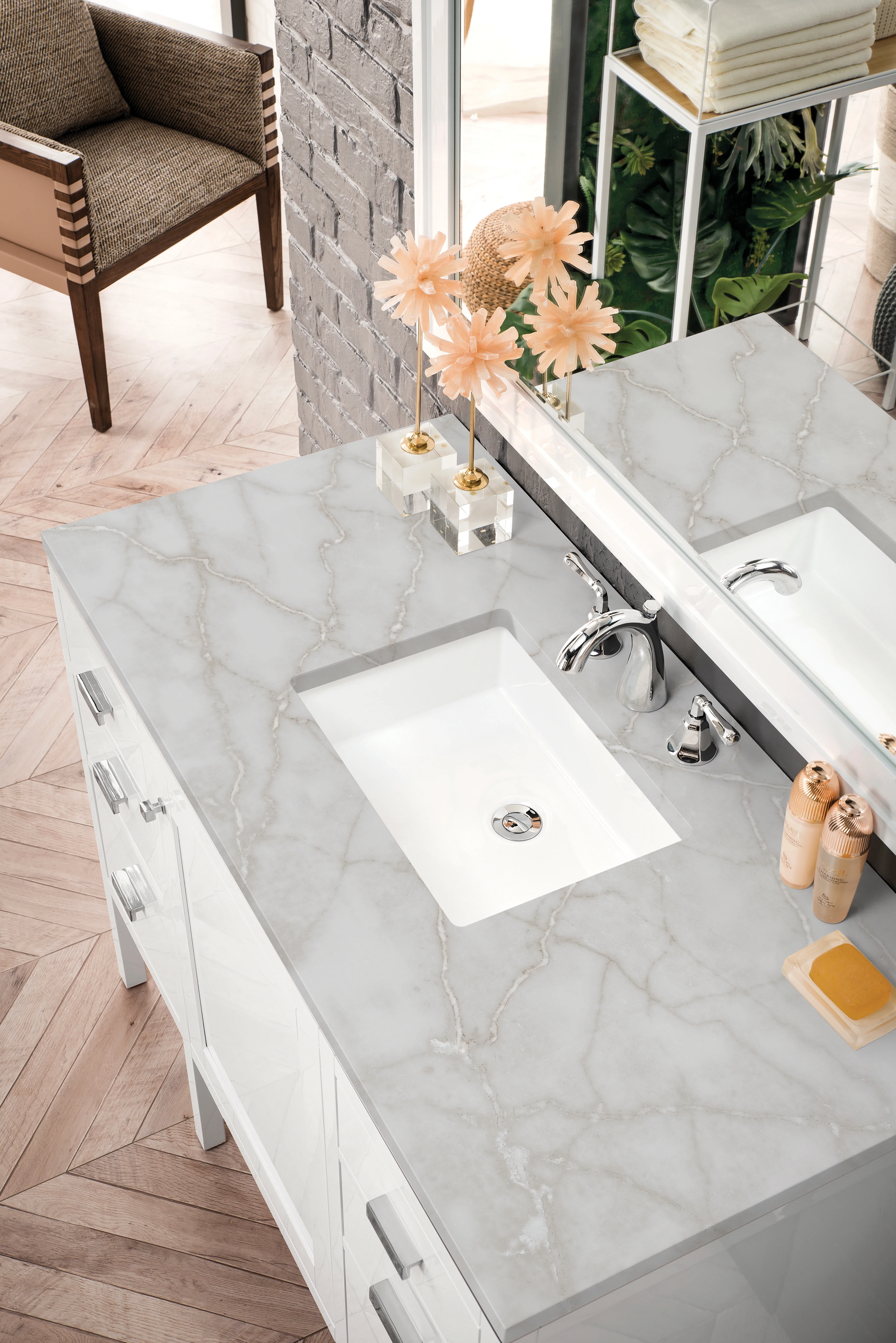 Addison 48" Single Vanity, Glossy White w/ 3 CM Victorian Silver Silestone Top