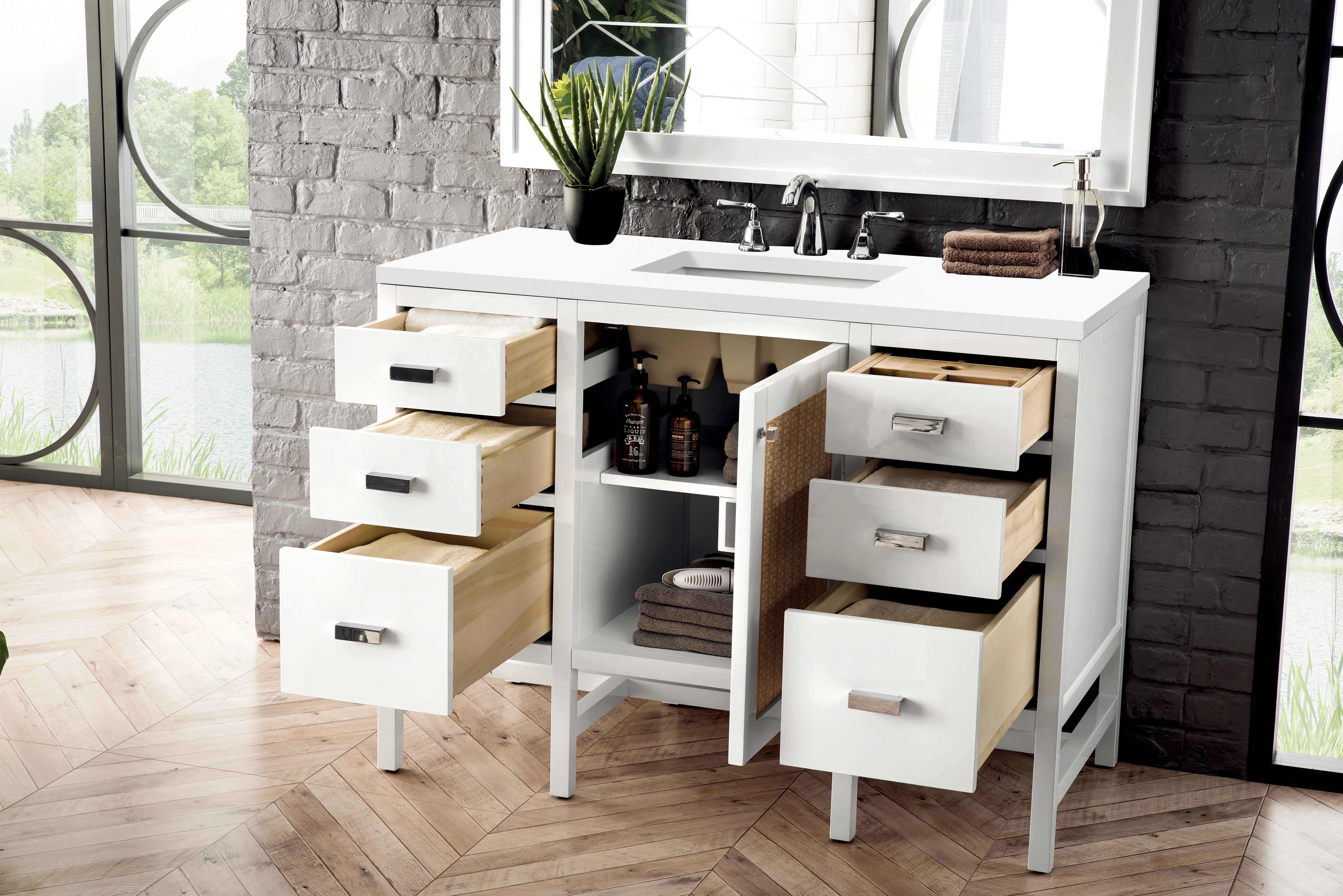 Addison 48" Single Vanity, Glossy White w/ 3 CM White Zeus Silestone Top