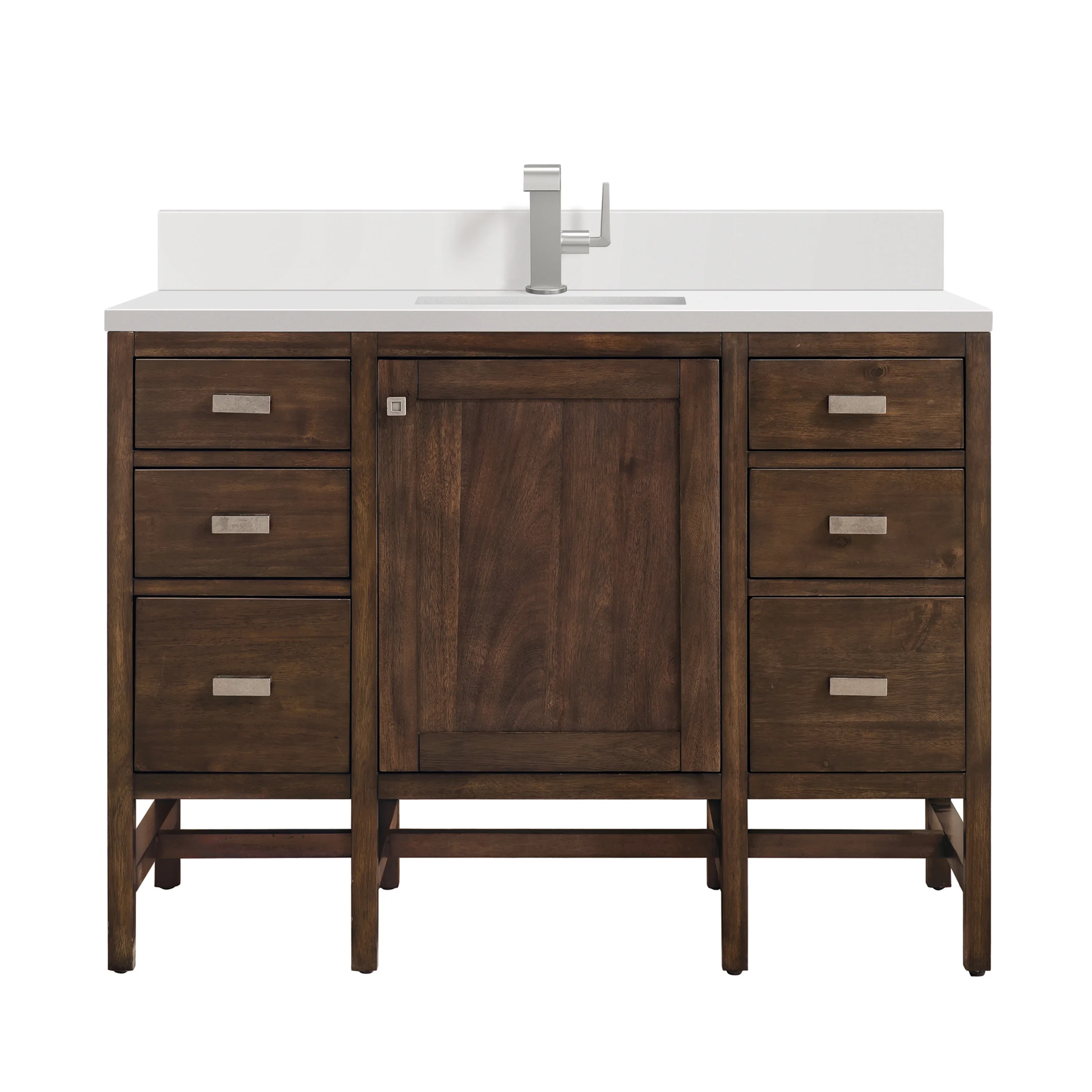 Addison 48" Single Vanity, Mid-Century Acacia w/ Single Hole 3 CM White Zeus Silestone Top & Backsplash