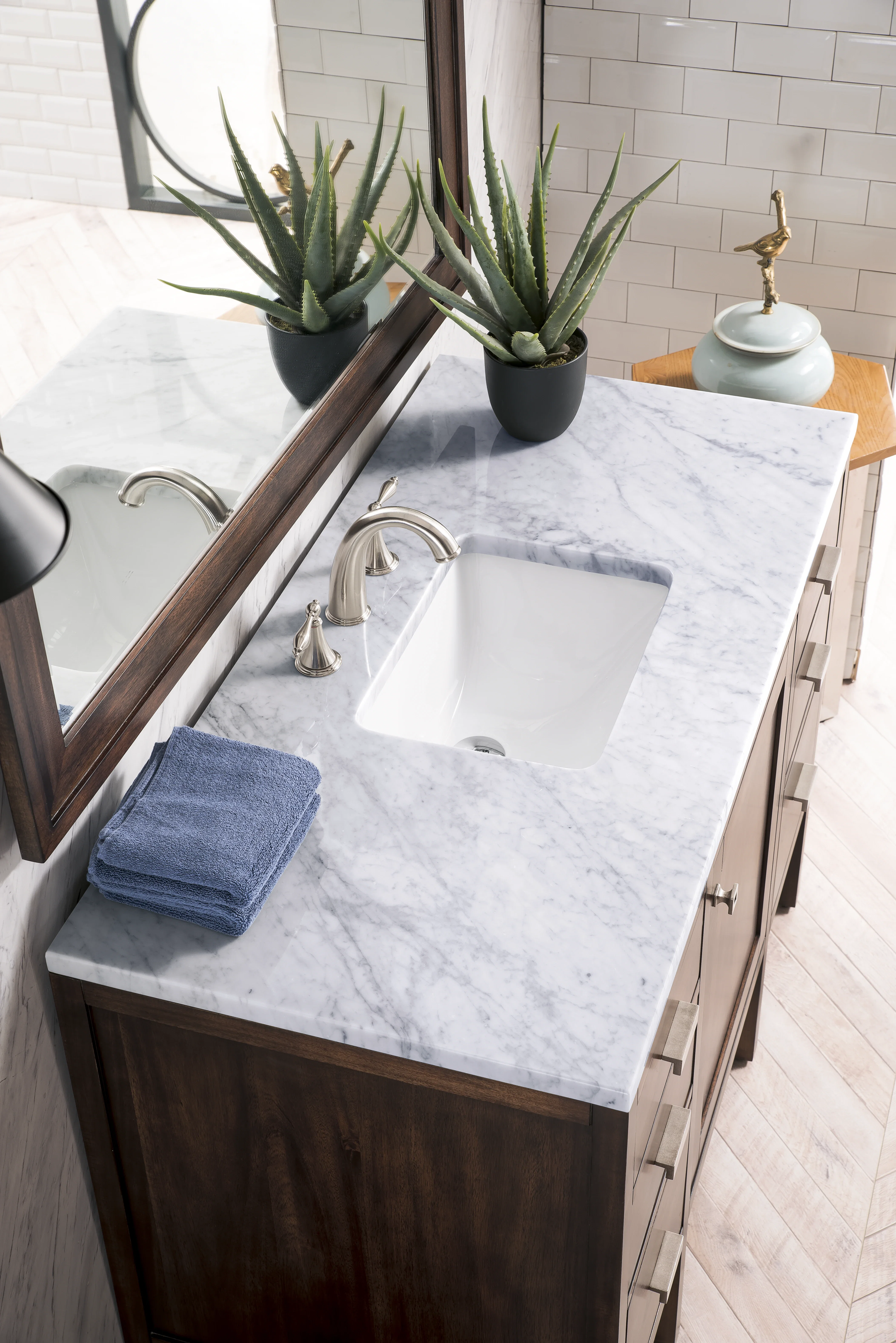 Addison 48" Single Vanity, Mid-Century Acacia w/ 3 CM Carrara White Top