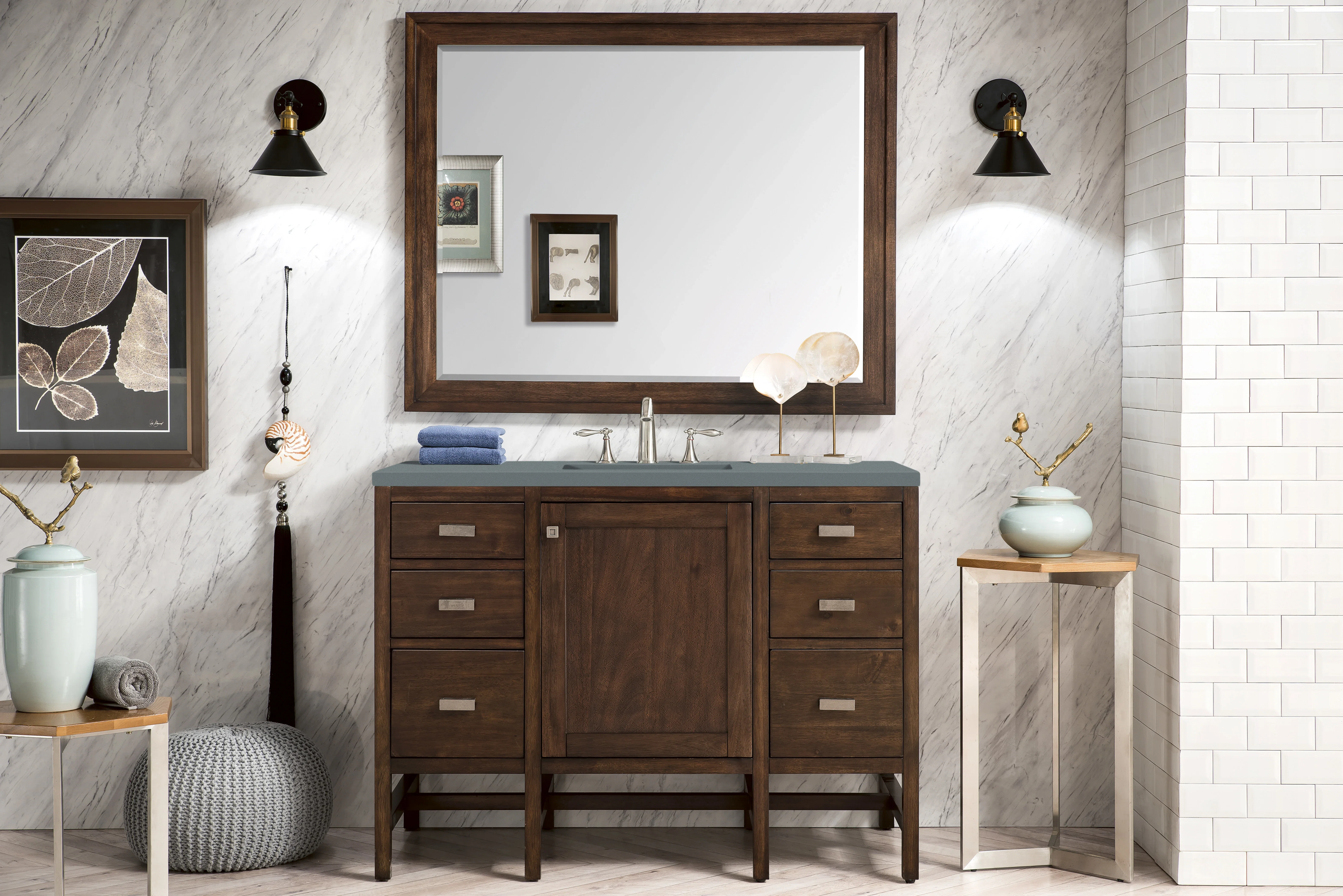 Addison 48" Single Vanity, Mid-Century Acacia w/ 3 CM Cala Blue Silestone Top