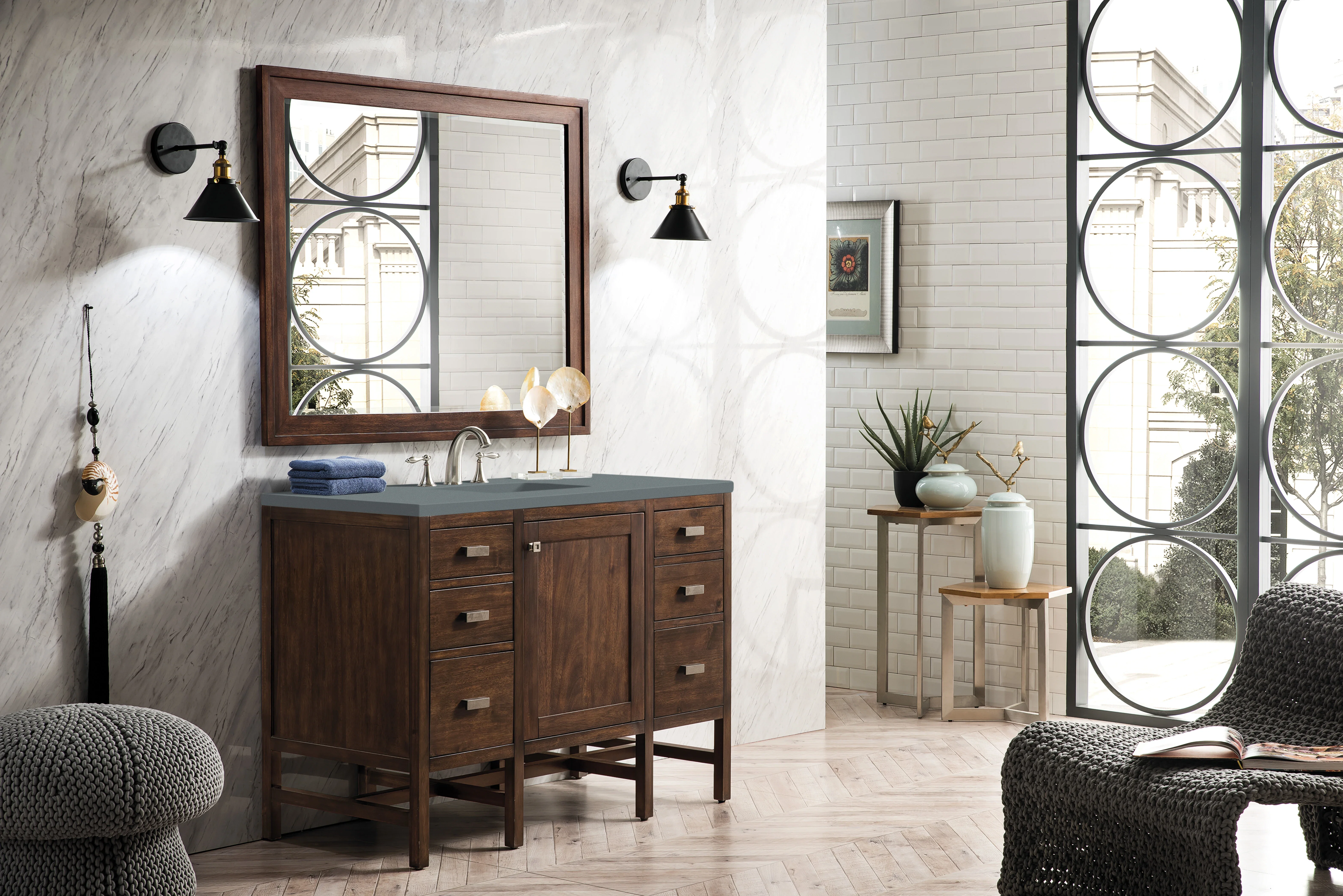 Addison 48" Single Vanity, Mid-Century Acacia w/ 3 CM Cala Blue Silestone Top