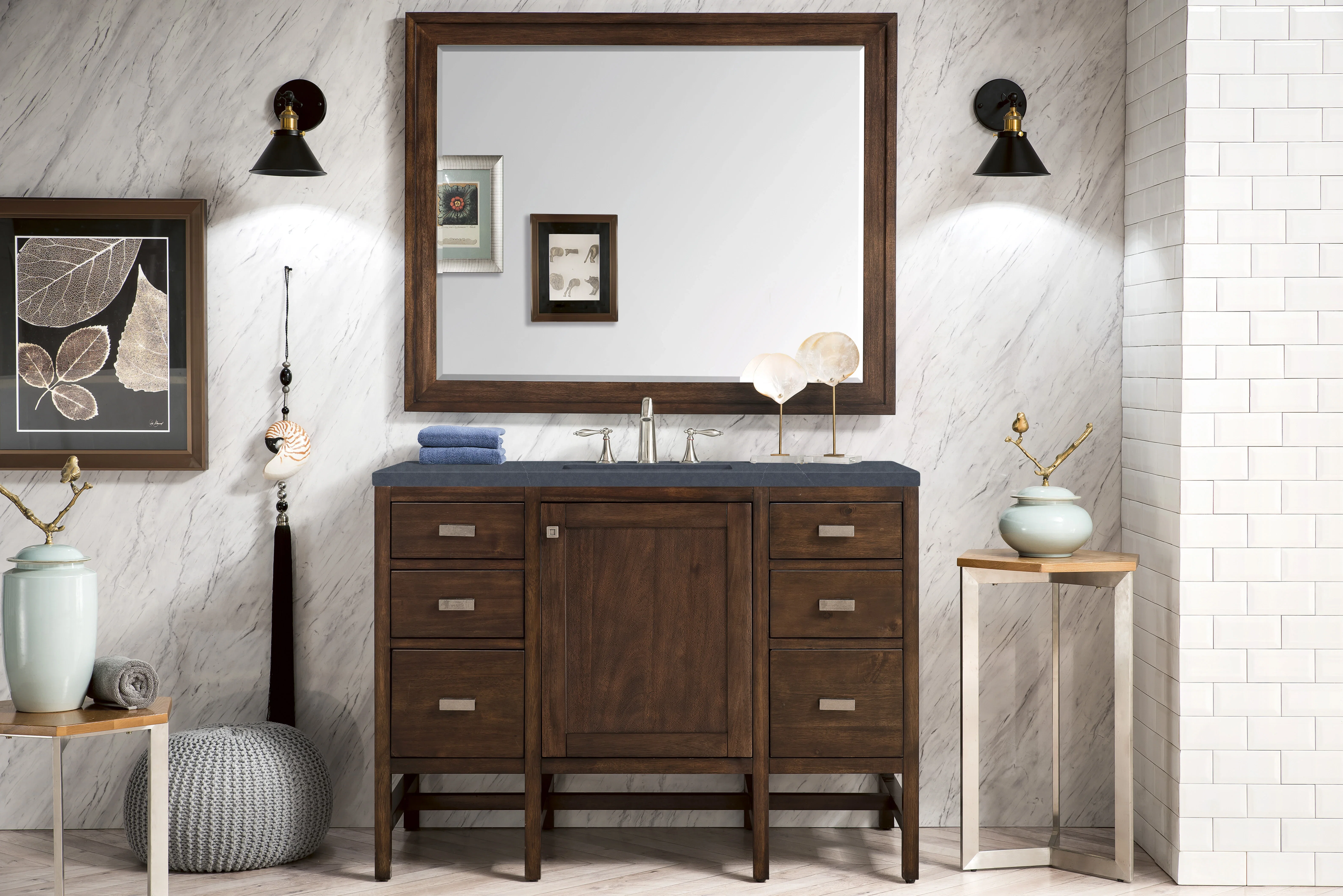 Addison 48" Single Vanity, Mid-Century Acacia w/ 3 CM Charcoal Soapstone Silestone Top