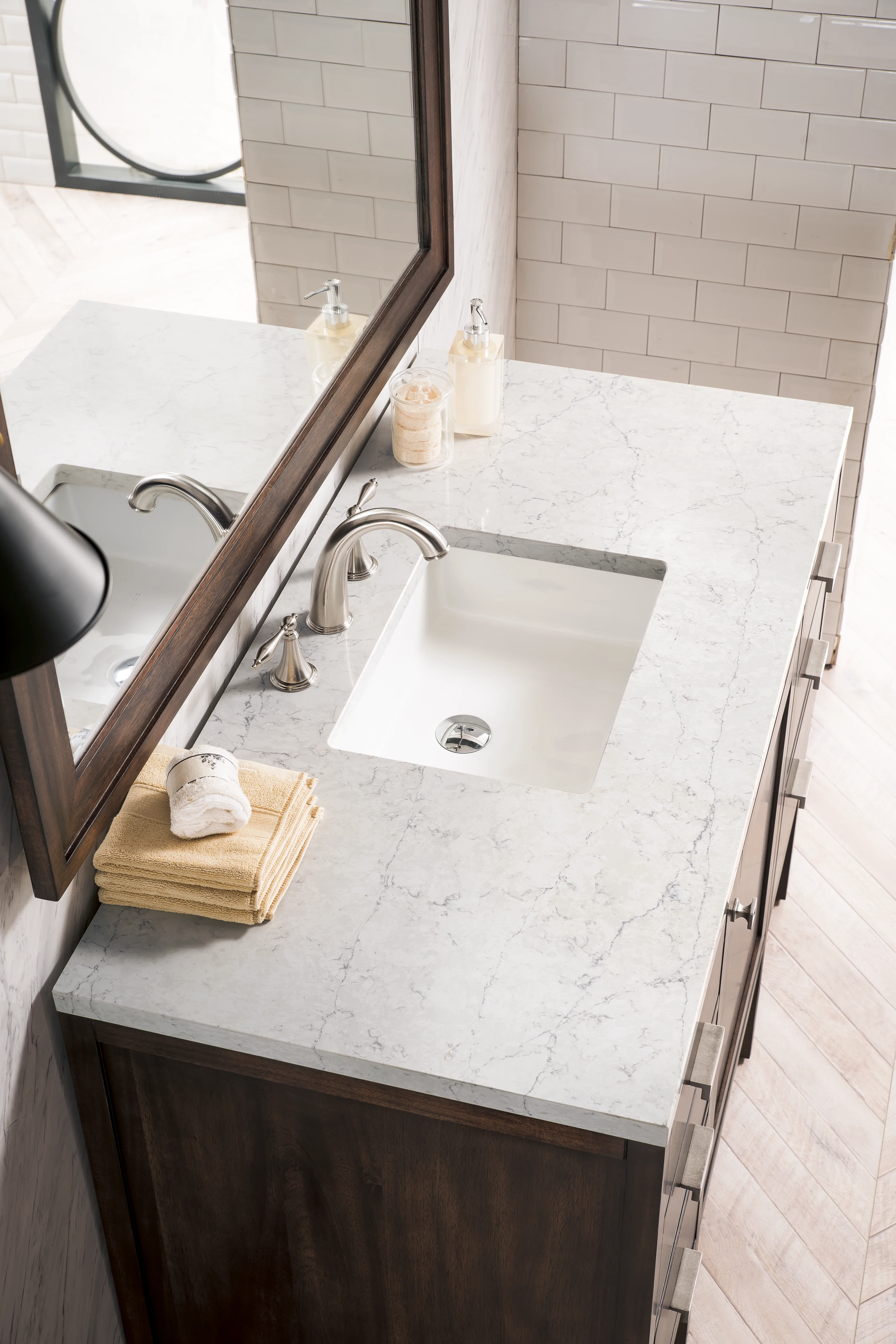 Addison 48" Single Vanity, Mid-Century Acacia w/ 3 CM Eternal Jasmine Pearl Silestone Top