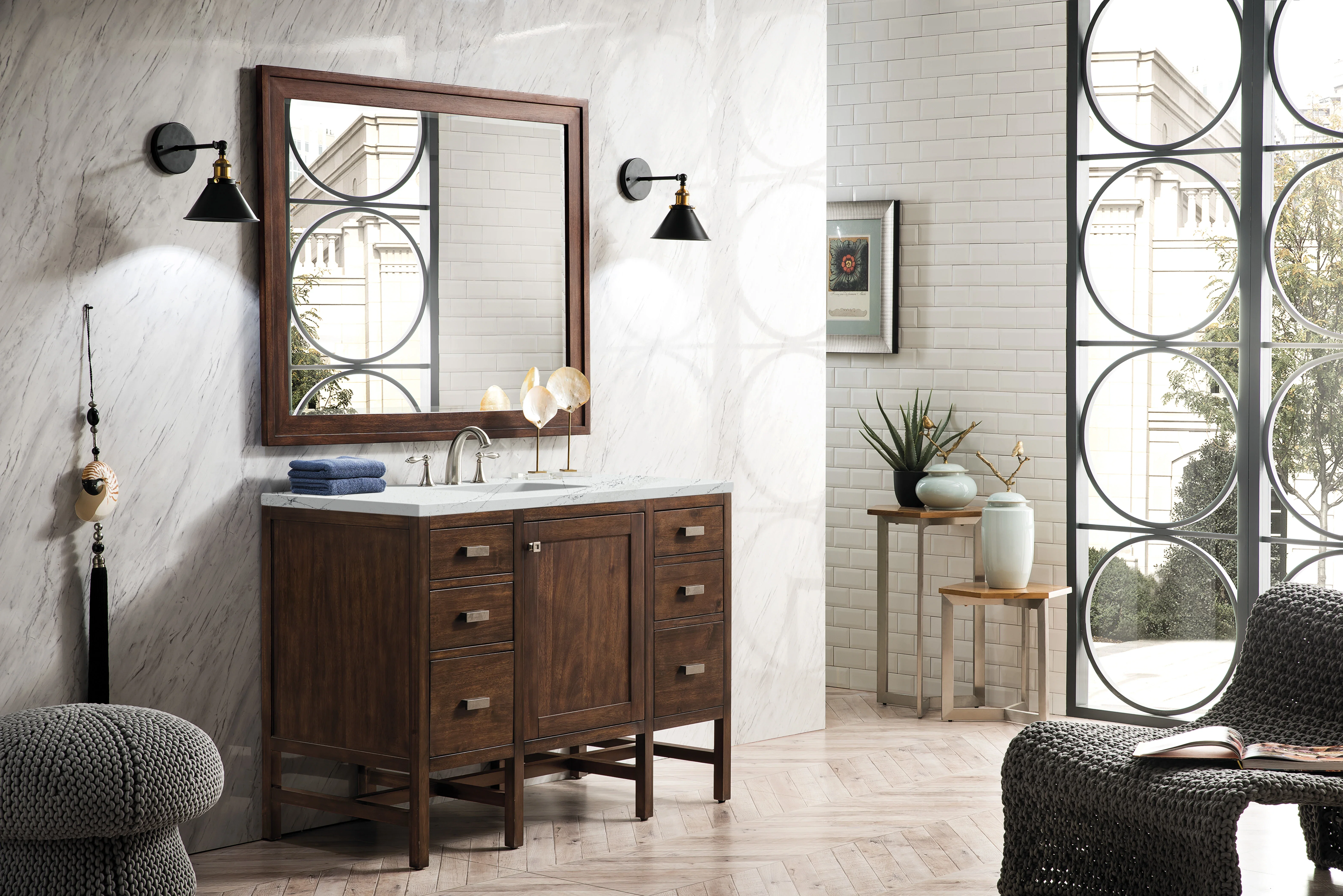 Addison 48" Single Vanity, Mid-Century Acacia w/ 3 CM Ethereal Noctis Silestone Top