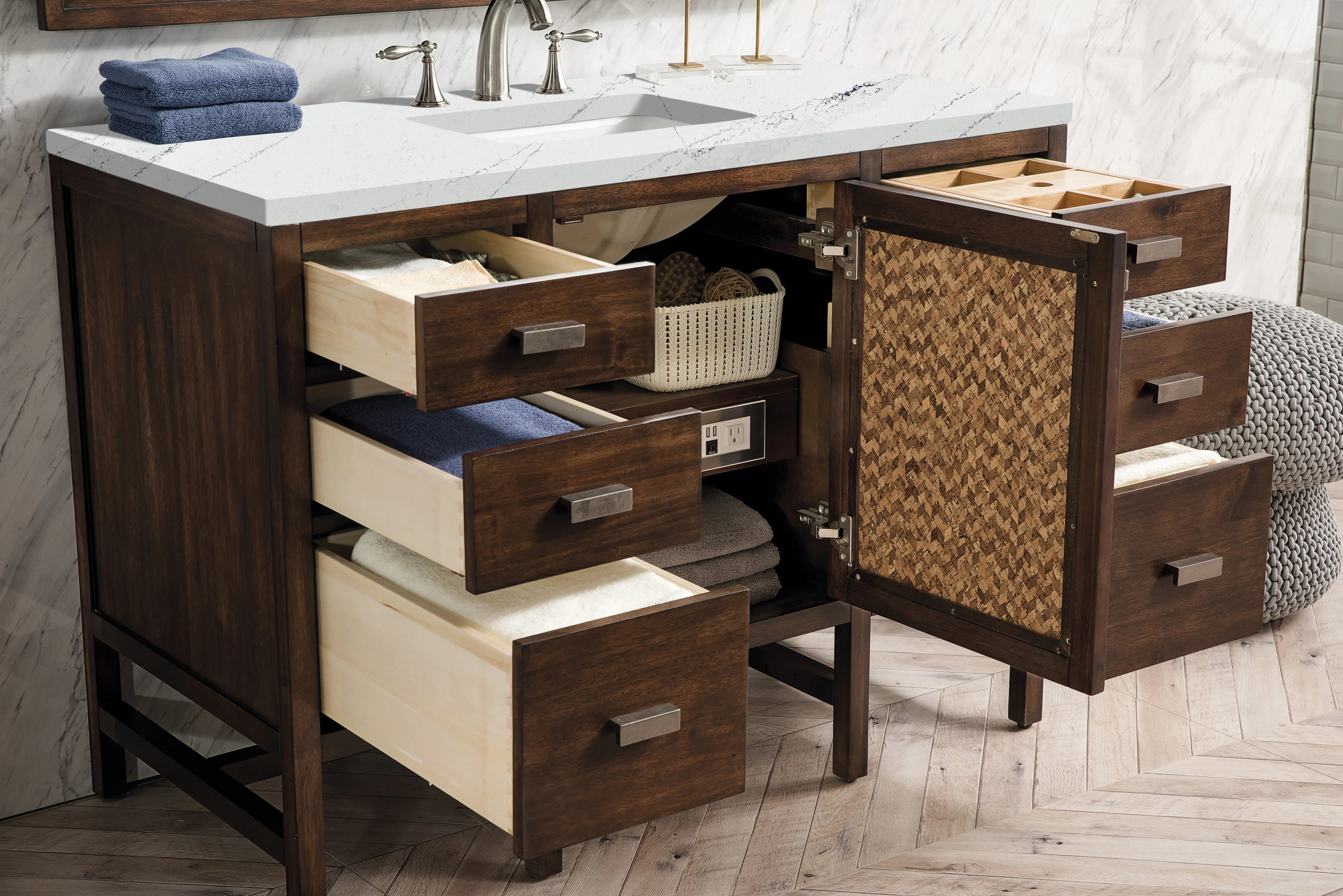 Addison 48" Single Vanity, Mid-Century Acacia w/ 3 CM Ethereal Noctis Silestone Top