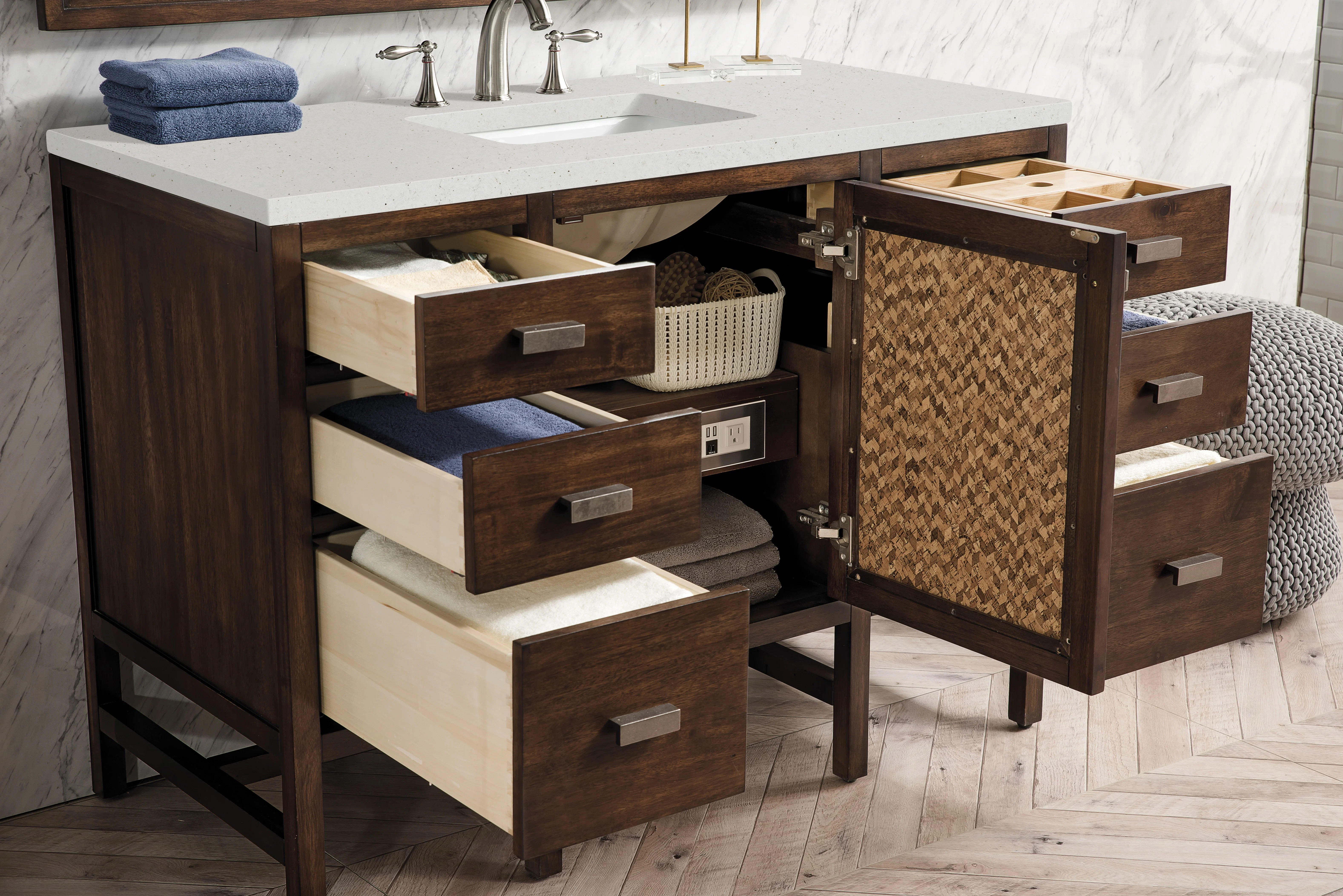 Addison 48" Single Vanity, Mid-Century Acacia w/ 3 CM Lime Delight Silestone Top