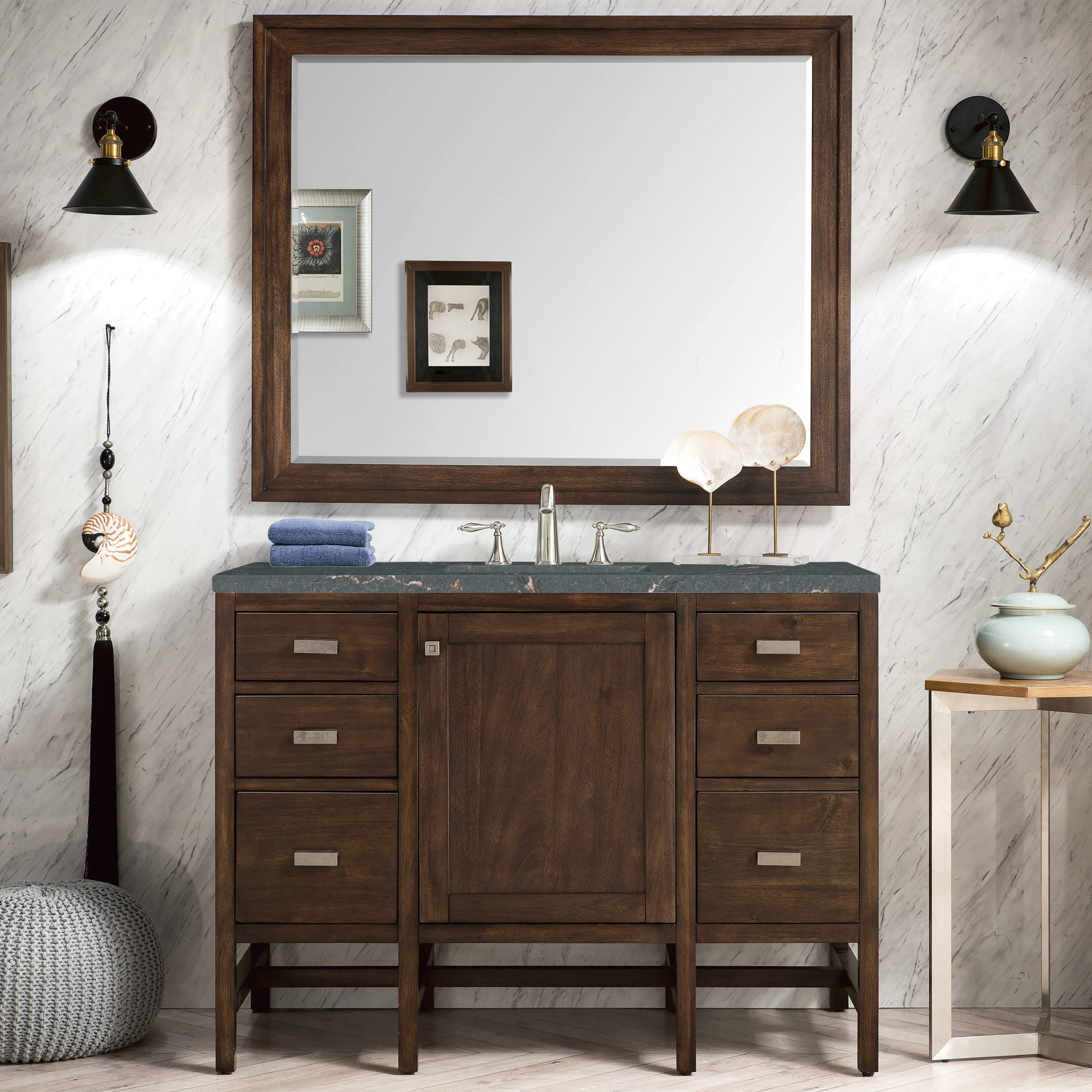 Addison 48" Single Vanity, Mid-Century Acacia w/ 3 CM Parisien Bleu Silestone Top