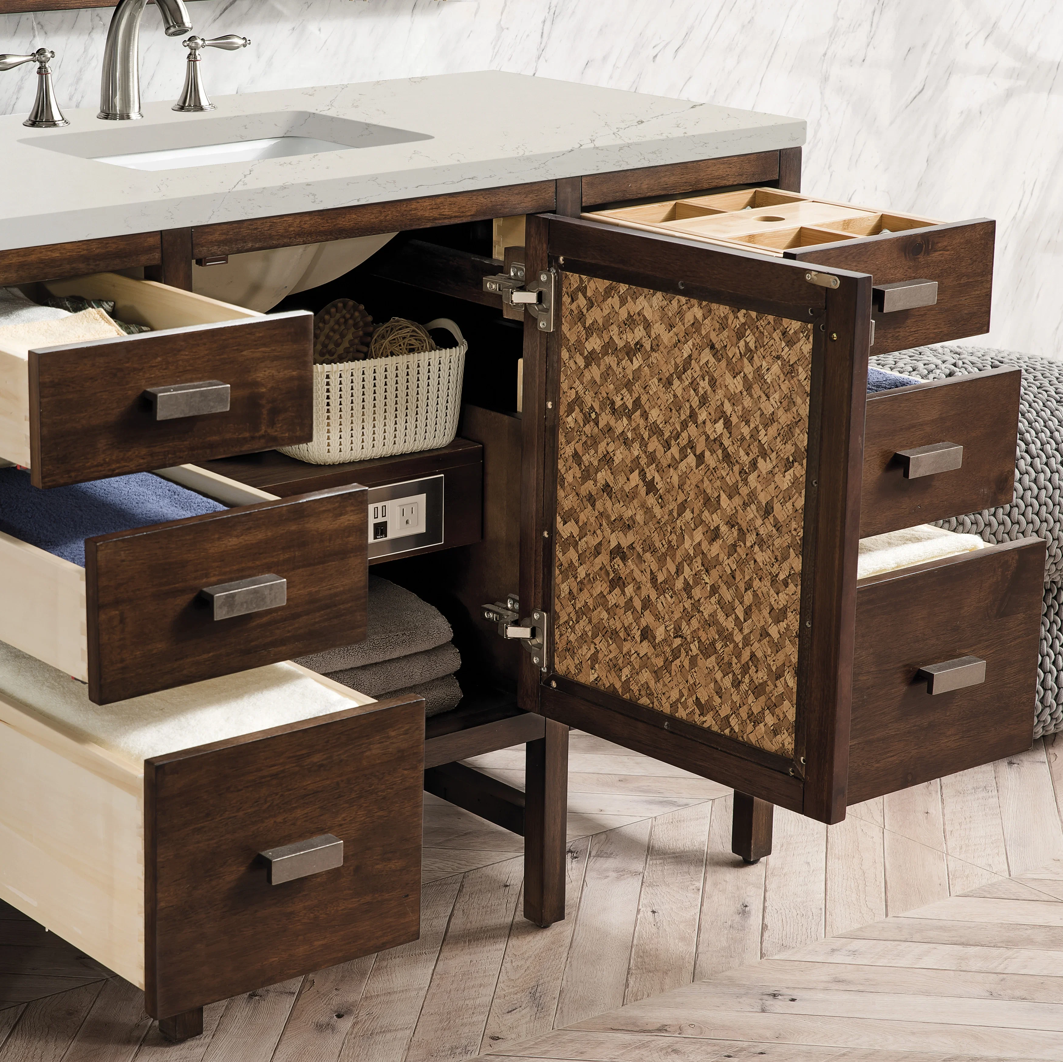 Addison 48" Single Vanity, Mid-Century Acacia, w/ 3 CM Siberian Silestone Top