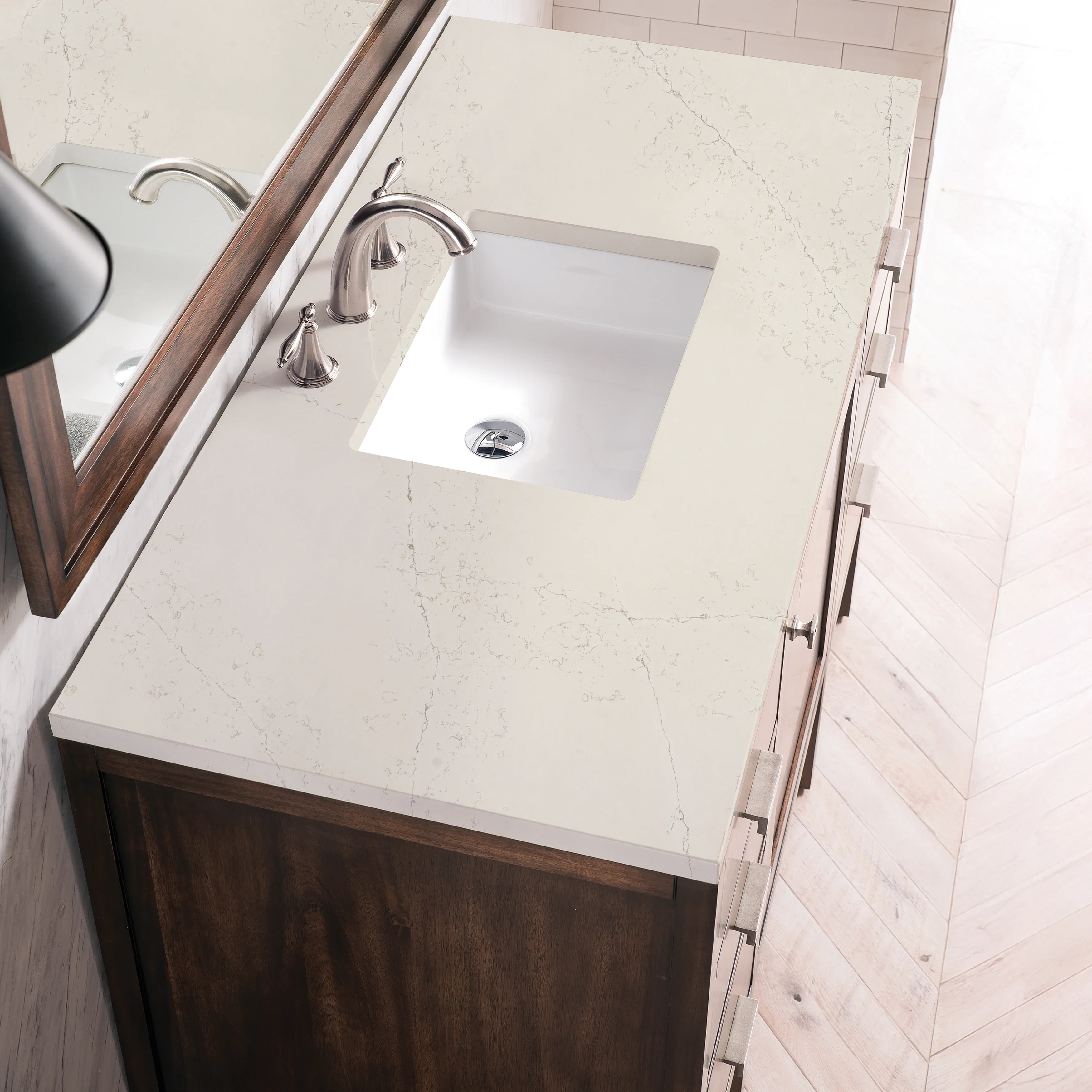 Addison 48" Single Vanity, Mid-Century Acacia, w/ 3 CM Siberian Silestone Top