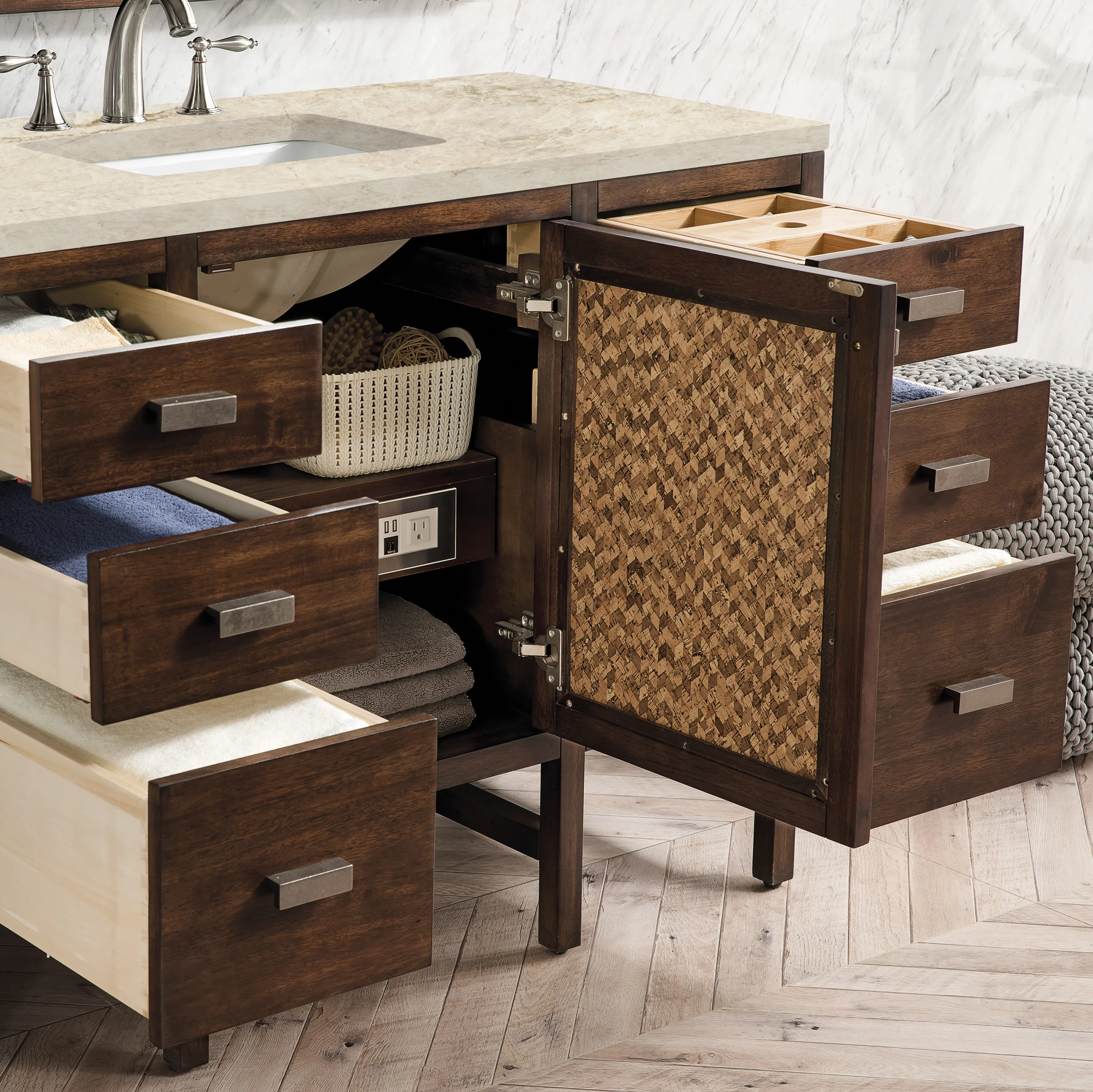 Addison 48" Single Vanity, Mid-Century Acacia, w/ 3 CM Tajnar Eclos Top