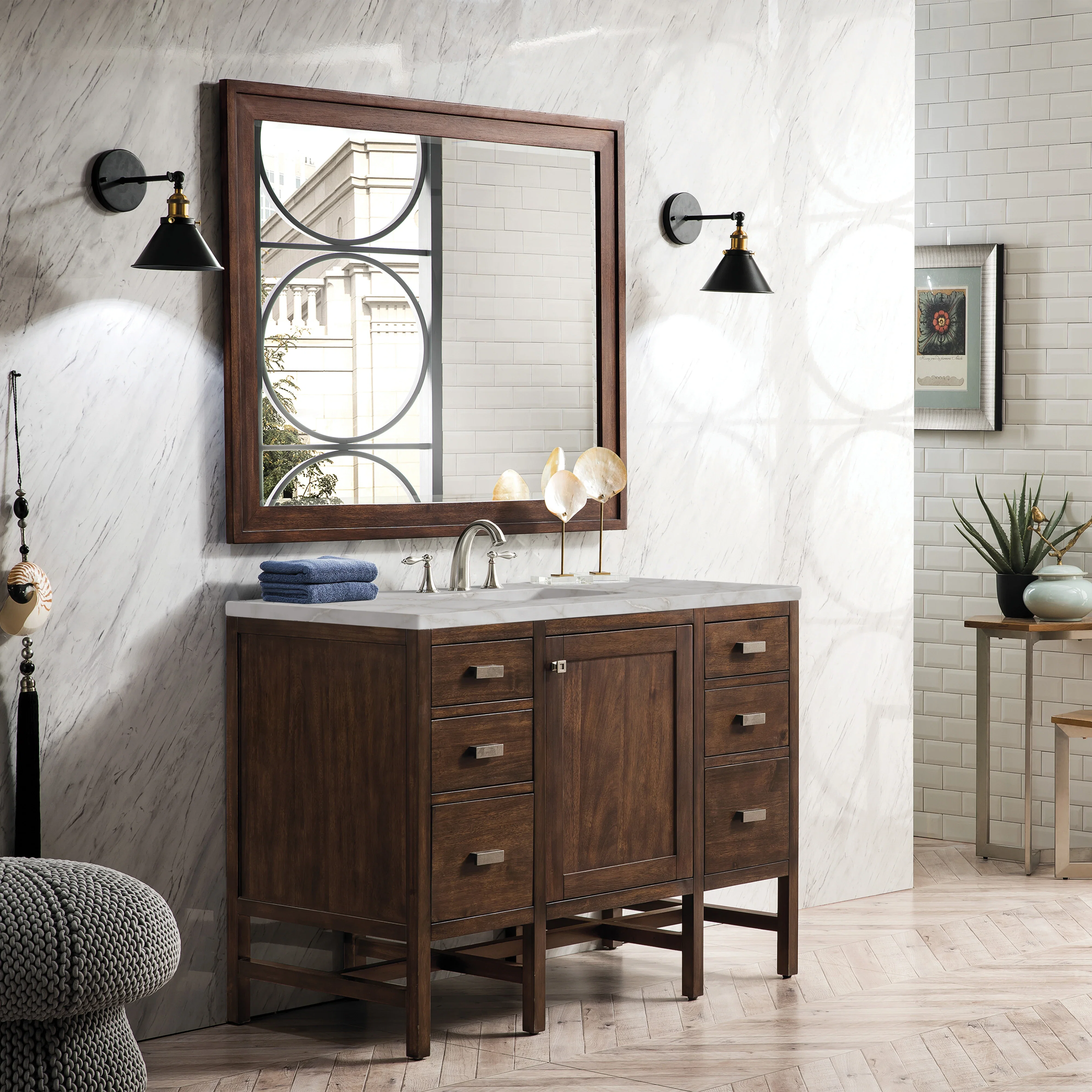 Addison 48" Single Vanity, Mid-Century Acacia w/ 3 CM Victorian Silver Silestone Top