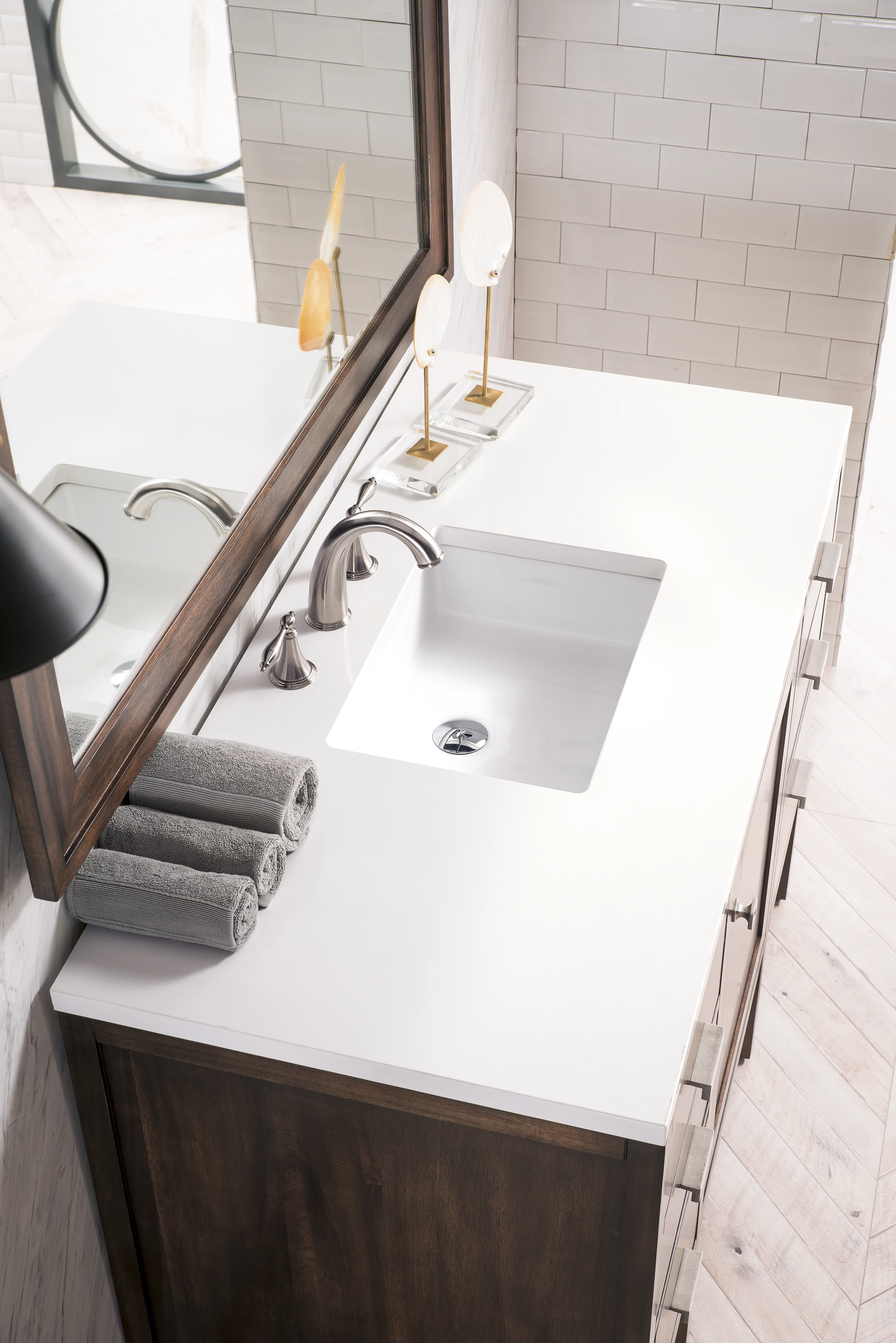 Addison 48" Single Vanity, Mid-Century Acacia w/ 3 CM White Zeus Silestone Top
