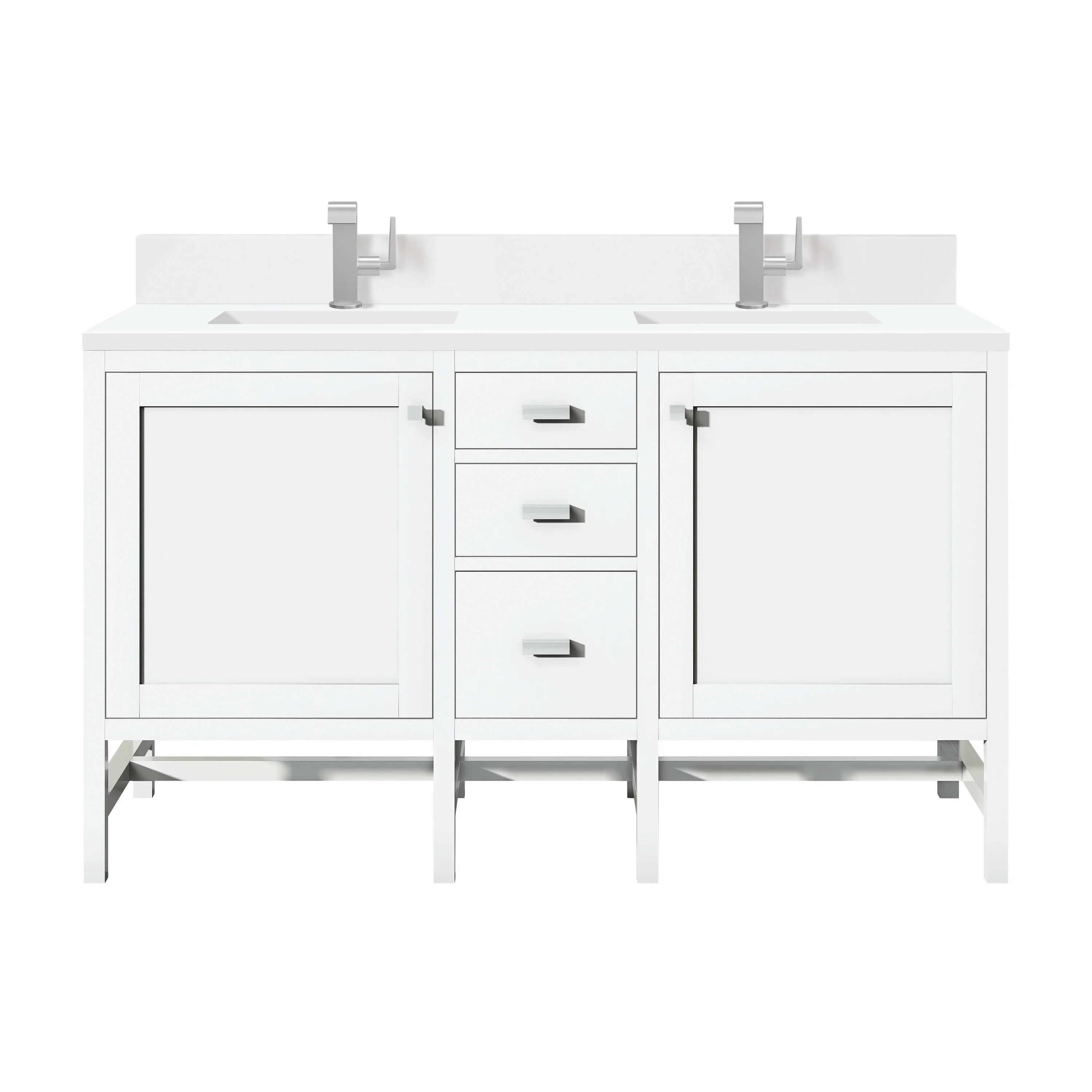 Addison 60" Double Vanity, Glossy White w/ Single Hole 3 CM White Zeus Silestone Top & Backsplash