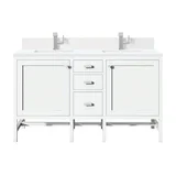 Addison 60" Double Vanity, Glossy White w/ Single Hole 3 CM White Zeus Silestone Top & Backsplash