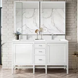 Addison 60" Double Vanity, Glossy White w/ Single Hole 3 CM White Zeus Silestone Top & Backsplash