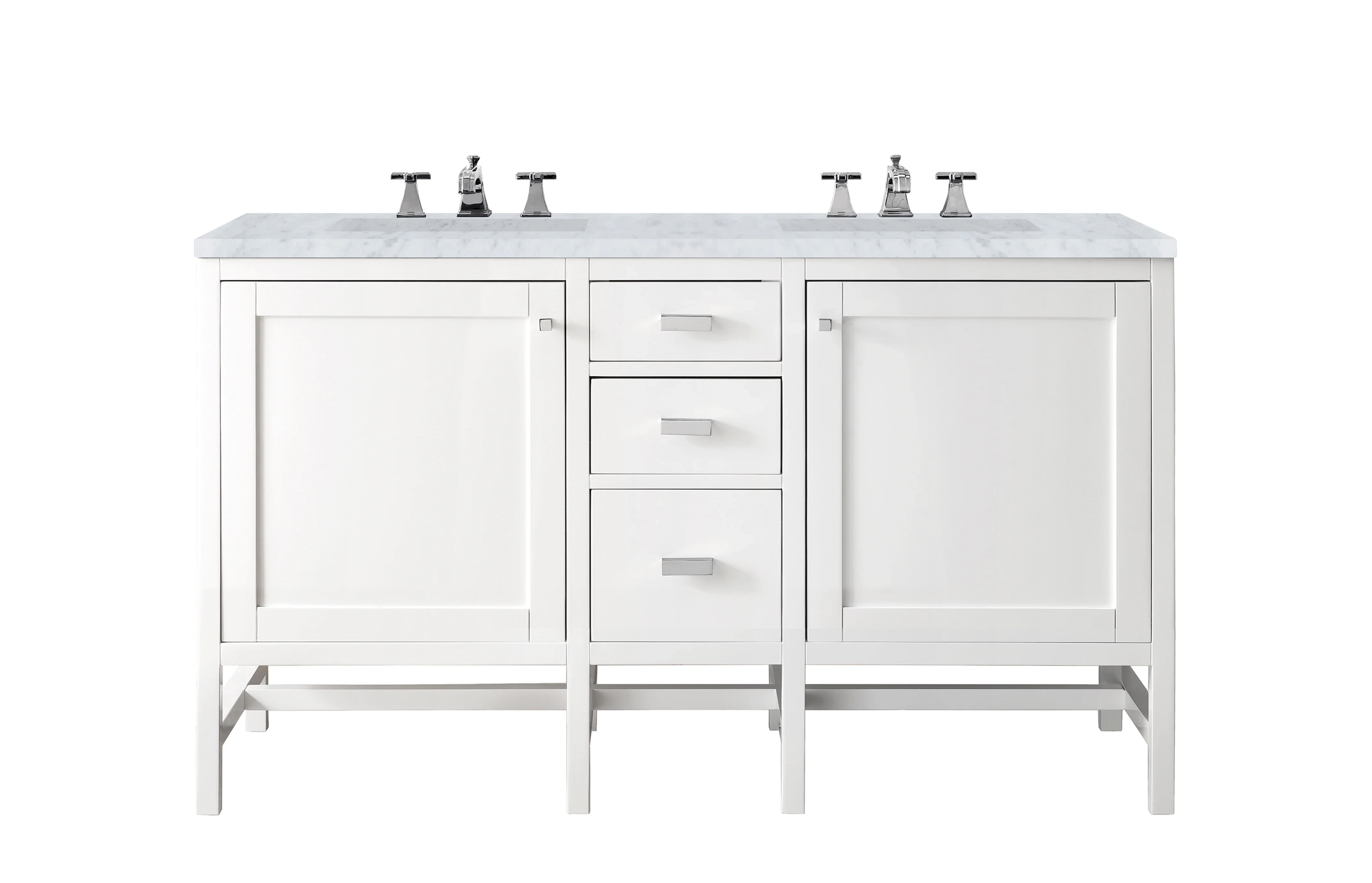 Addison 60" Double Vanity, Glossy White w/ 3 CM Carrara White Top