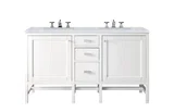 Addison 60" Double Vanity, Glossy White w/ 3 CM Carrara White Top