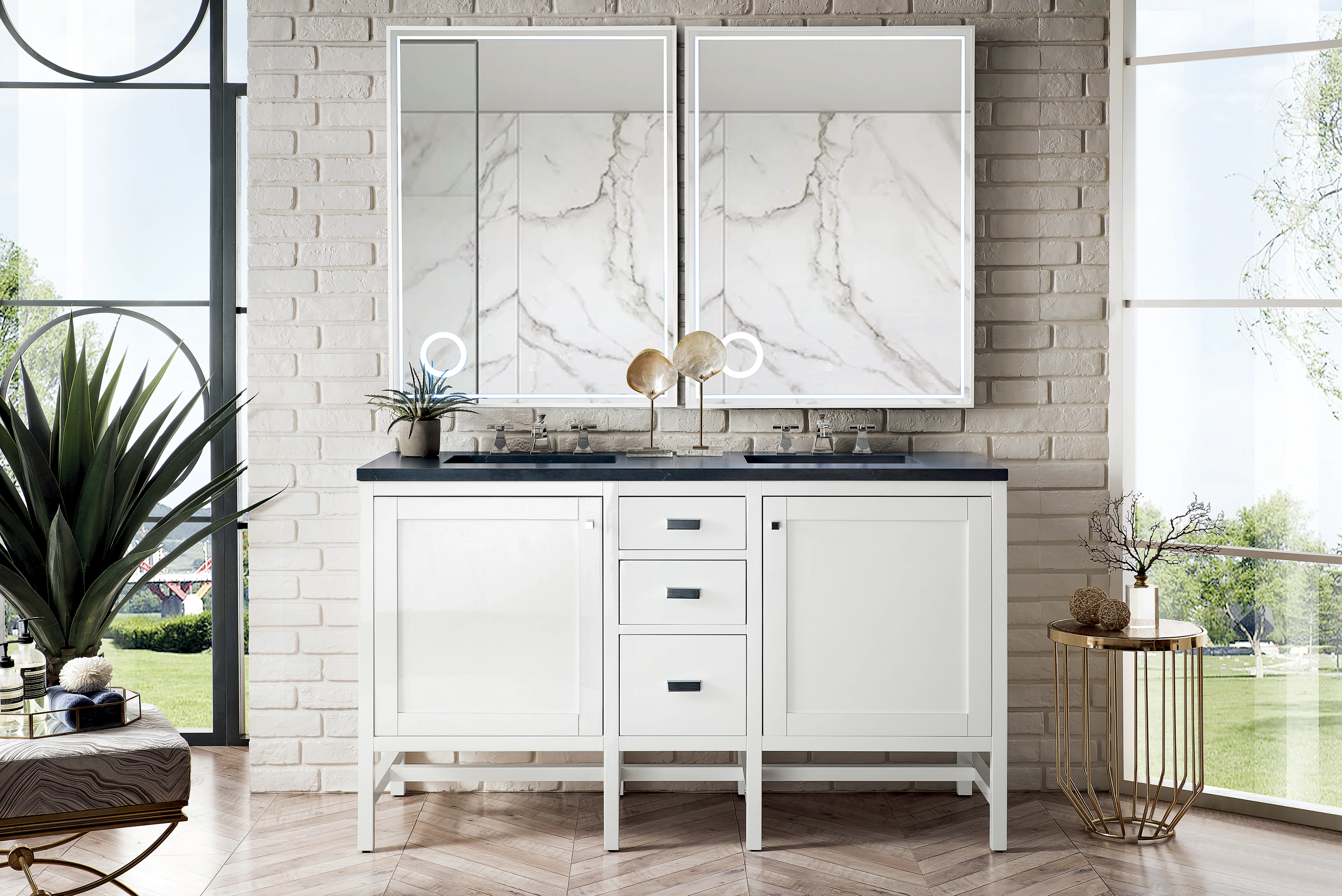 Addison 60" Double Vanity, Glossy White w/ 3 CM Charcoal Soapstone Silestone Top