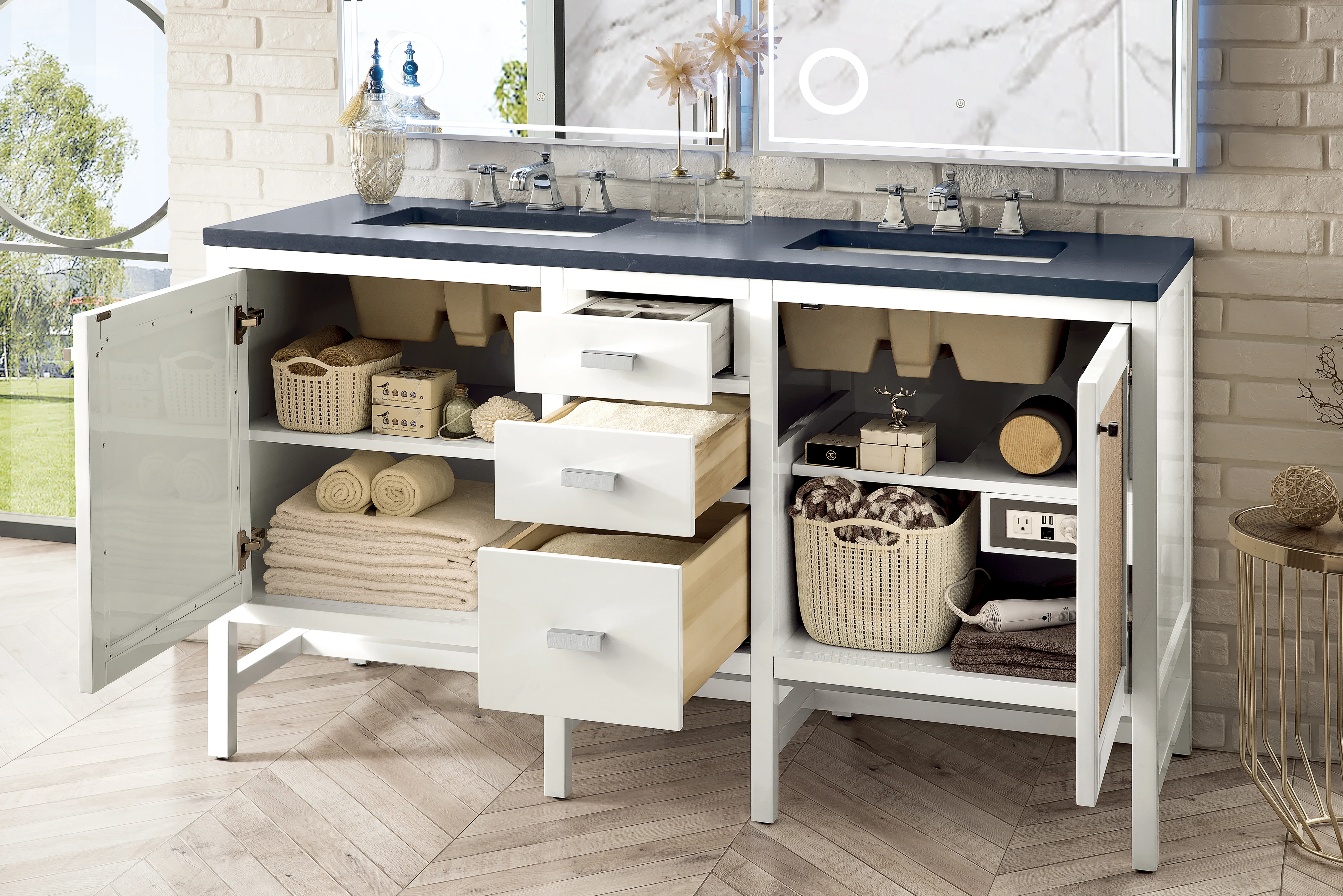 Addison 60" Double Vanity, Glossy White w/ 3 CM Charcoal Soapstone Silestone Top