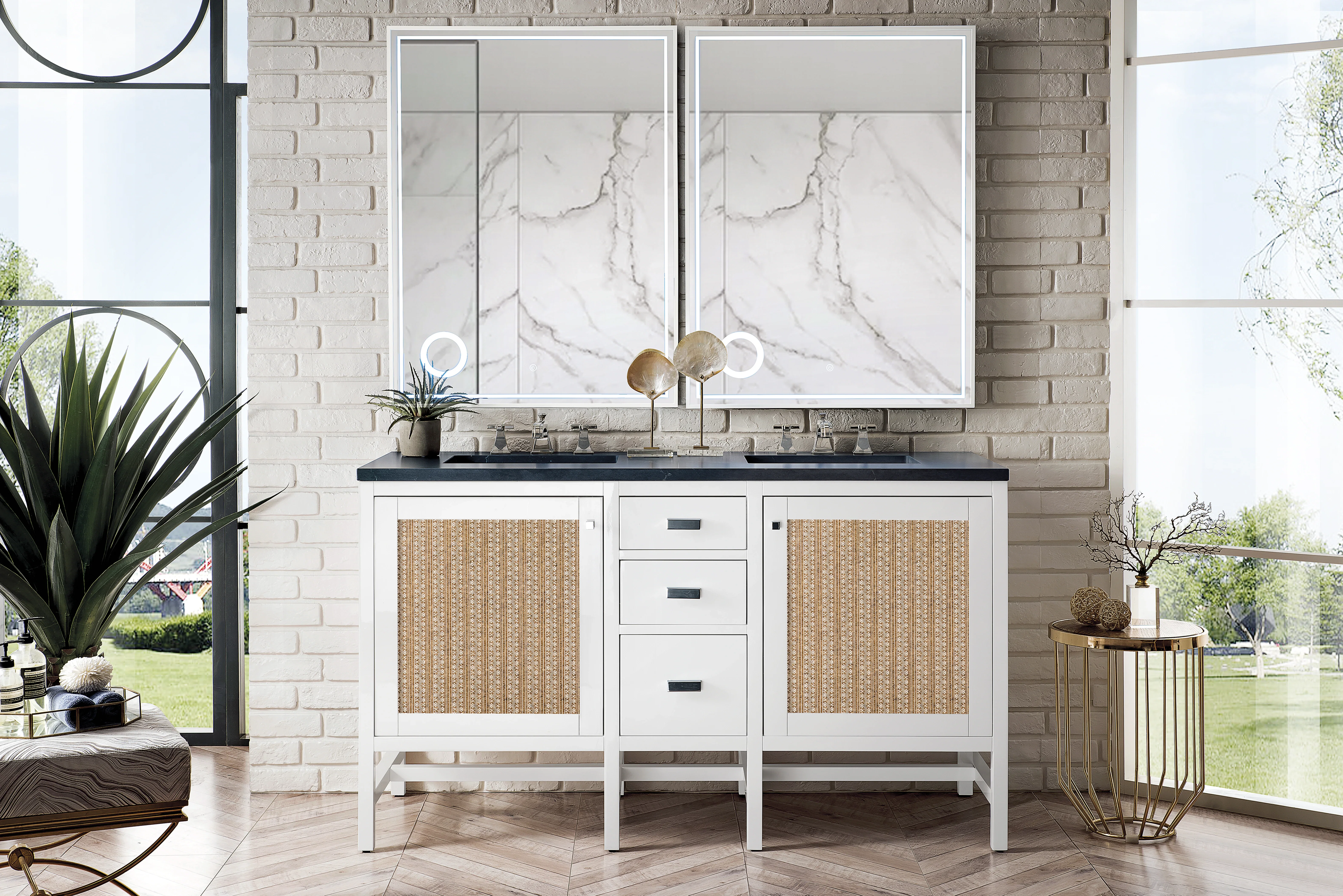 Addison 60" Double Vanity, Glossy White w/ 3 CM Charcoal Soapstone Silestone Top