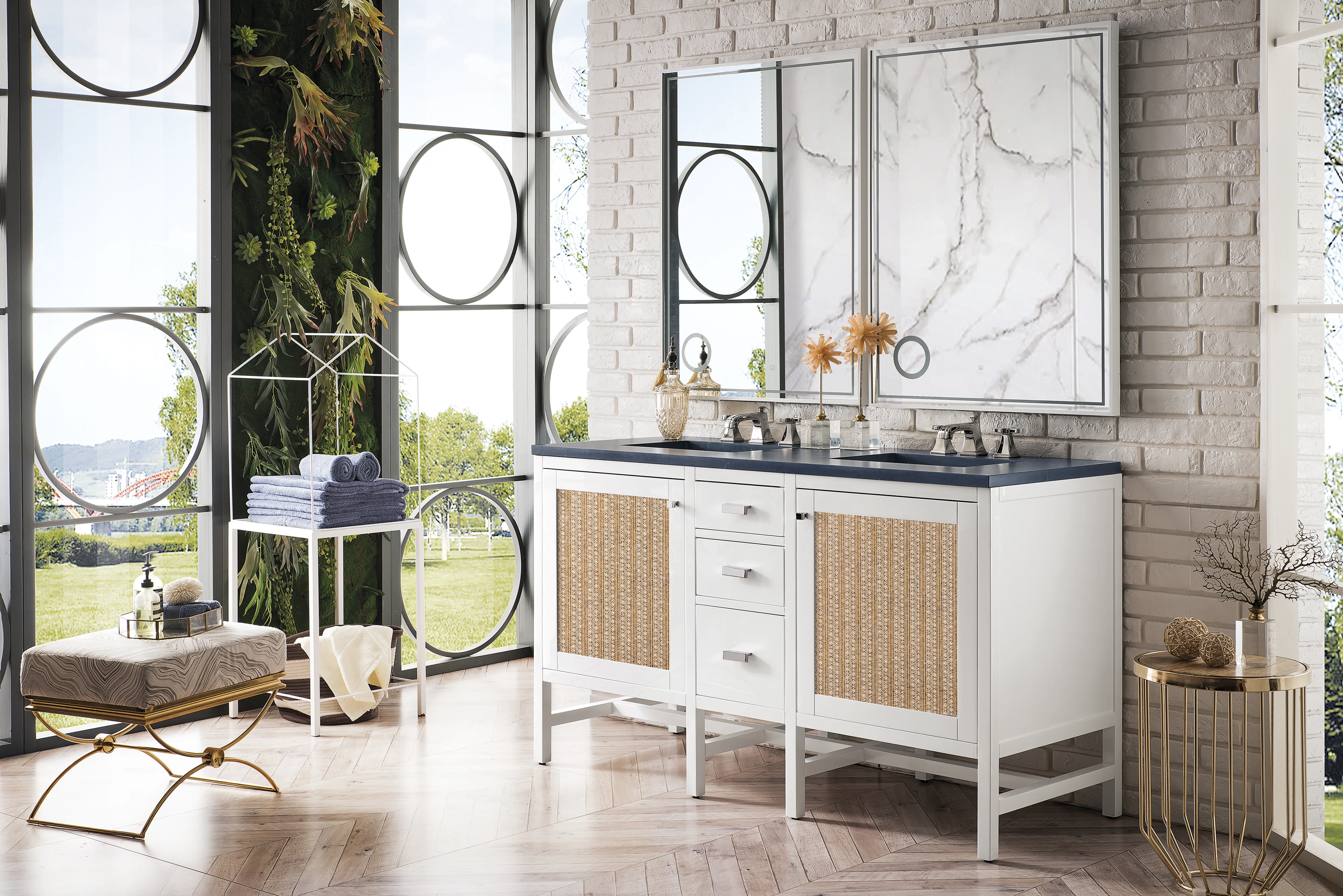Addison 60" Double Vanity, Glossy White w/ 3 CM Charcoal Soapstone Silestone Top