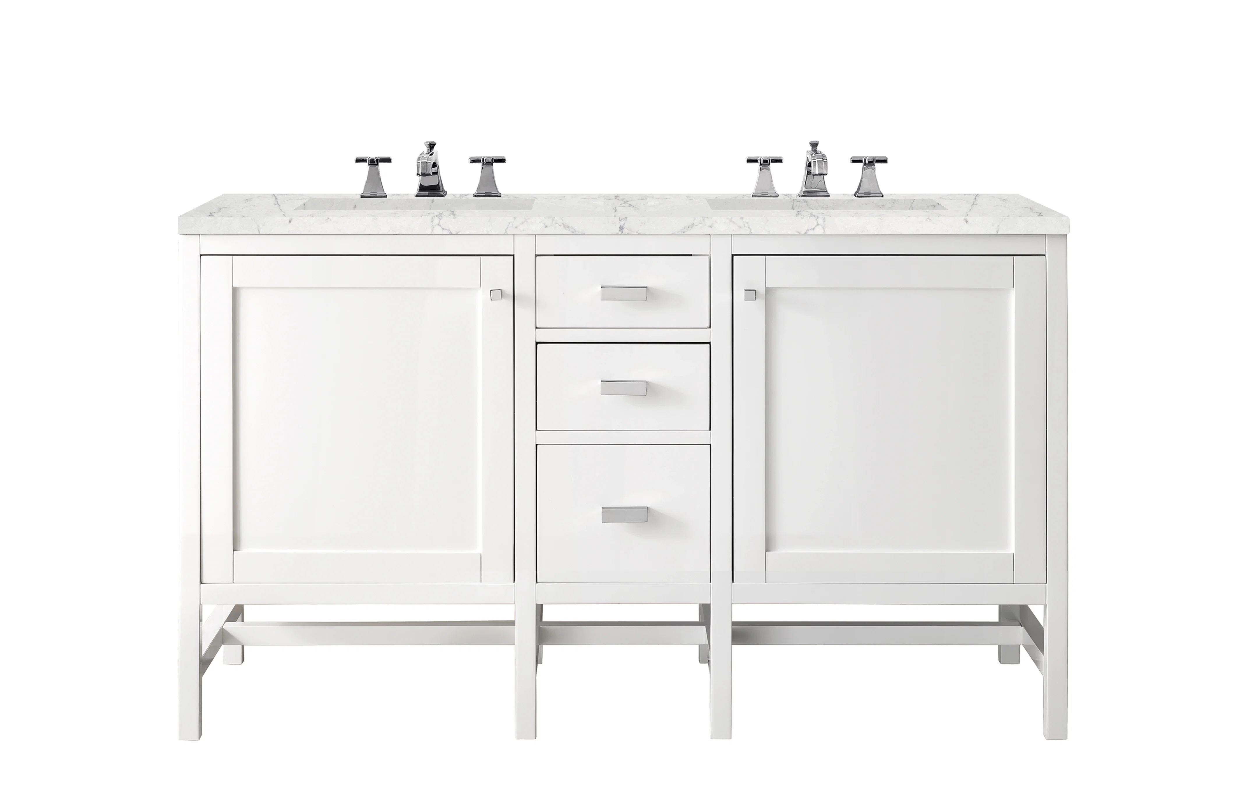 Addison 60" Double Vanity, Glossy White w/ 3 CM Eternal Jasmine Pearl Silestone Top
