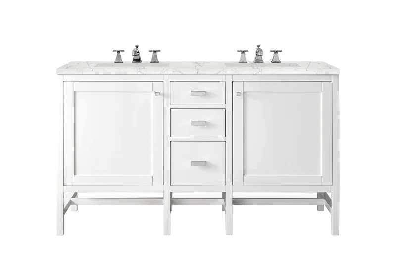 Addison 60" Double Vanity, Glossy White w/ 3 CM Eternal Jasmine Pearl Silestone Top