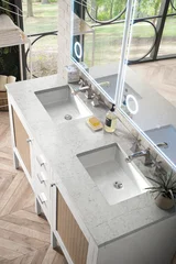 Addison 60" Double Vanity, Glossy White w/ 3 CM Eternal Jasmine Pearl Silestone Top
