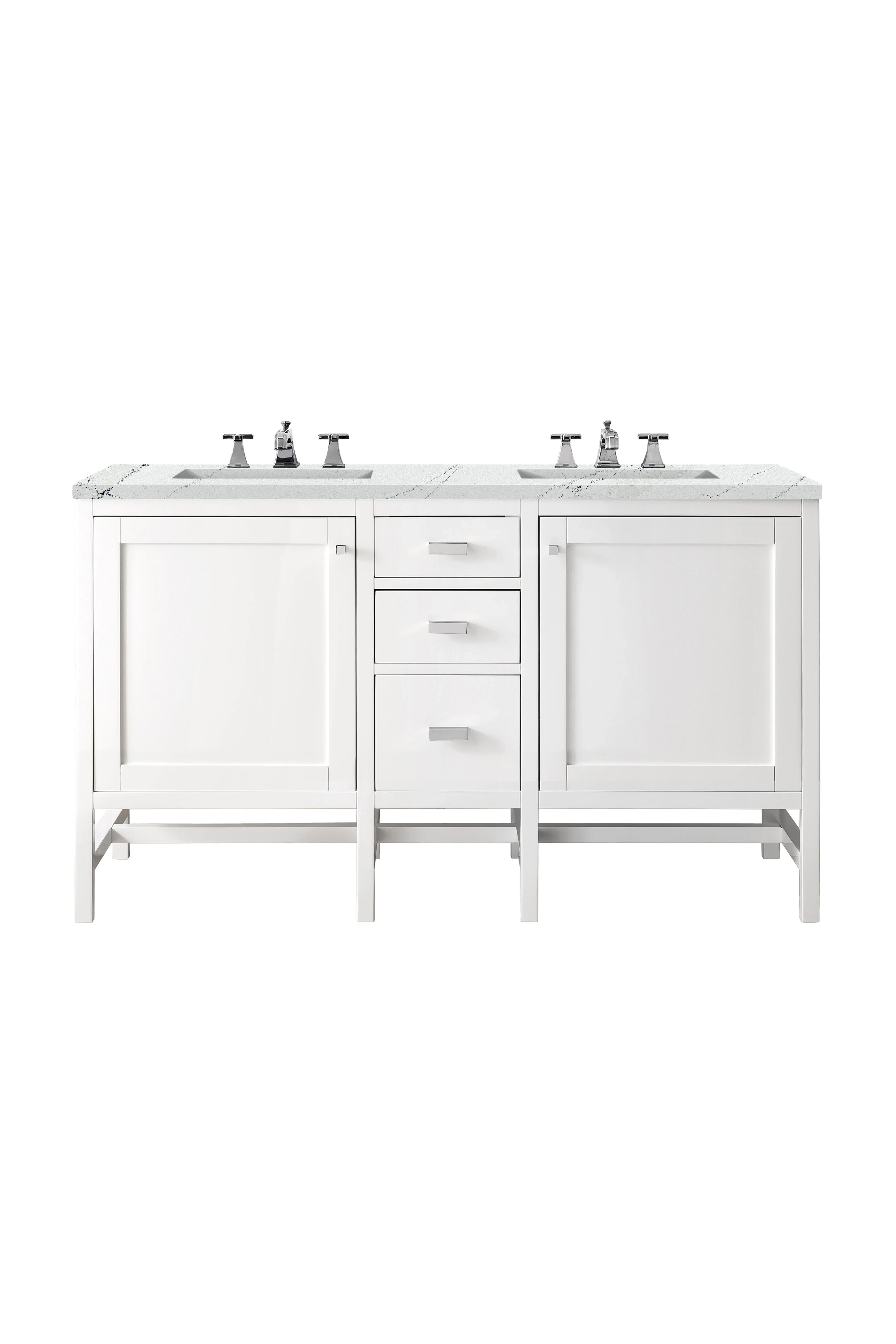 Addison 60" Double Vanity, Glossy White w/ 3 CM Ethereal Noctis Top