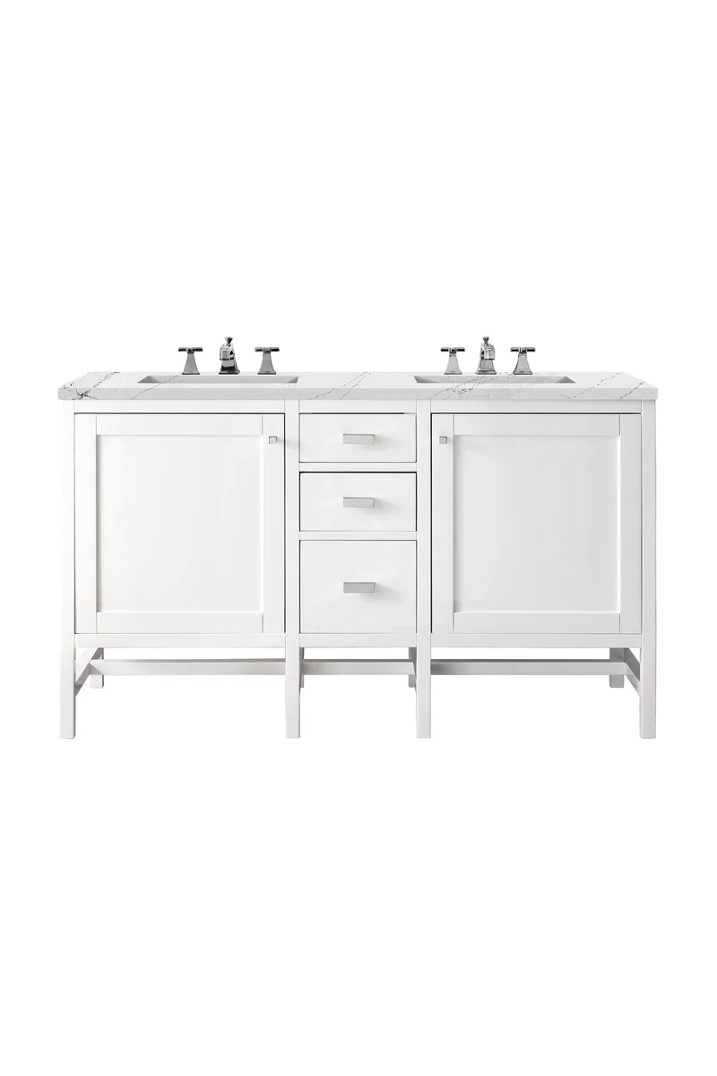 Addison 60" Double Vanity, Glossy White w/ 3 CM Ethereal Noctis Top