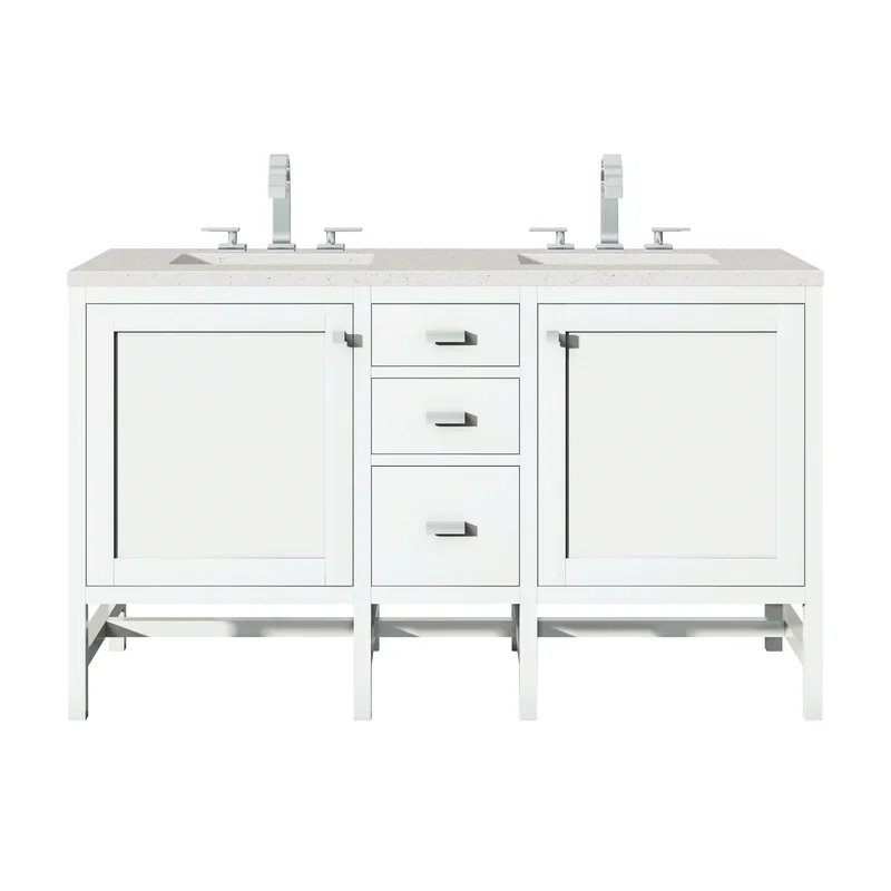 Addison 60" Double Vanity, Glossy White w/ 3 CM Lime Delight Silestone Top