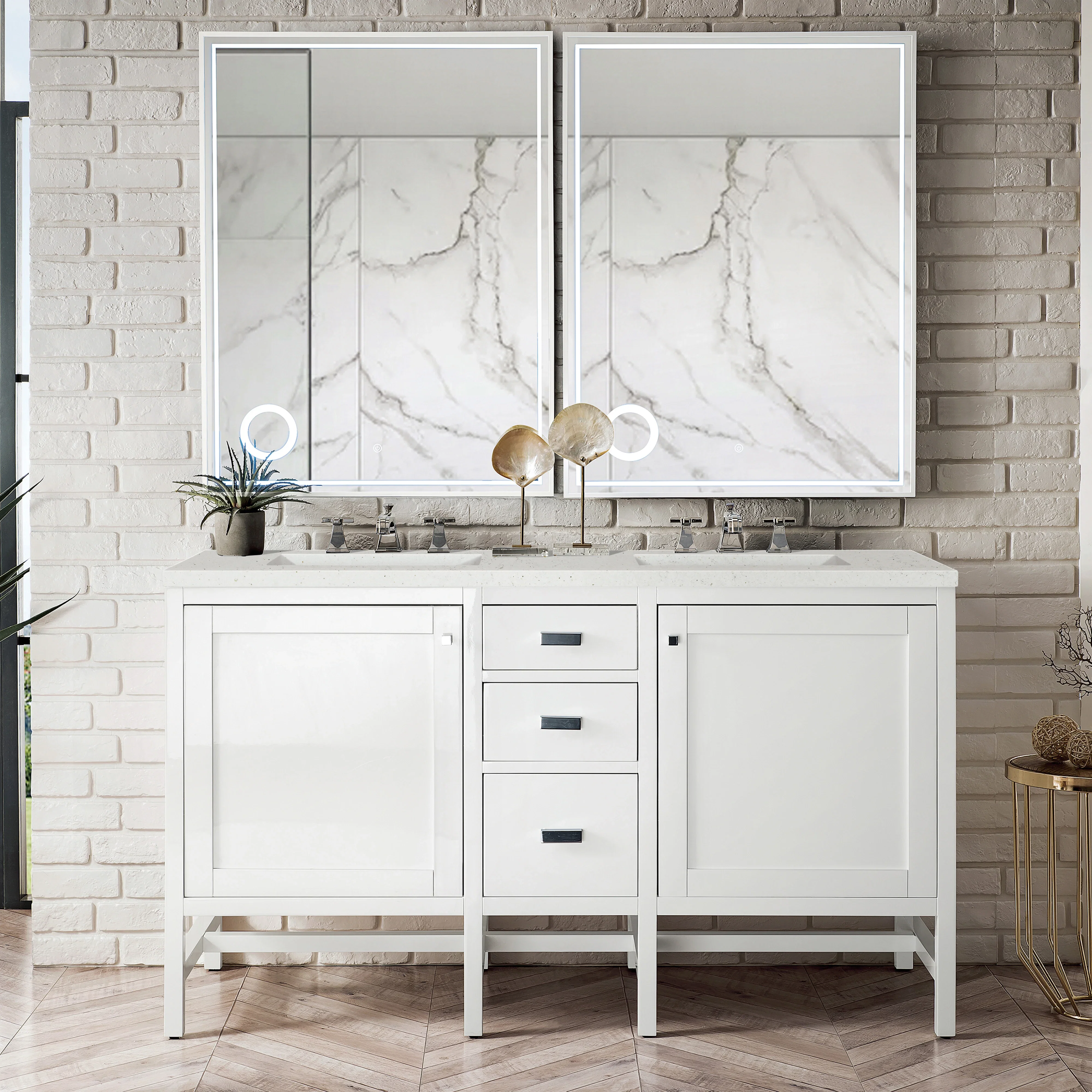 Addison 60" Double Vanity, Glossy White w/ 3 CM Lime Delight Silestone Top