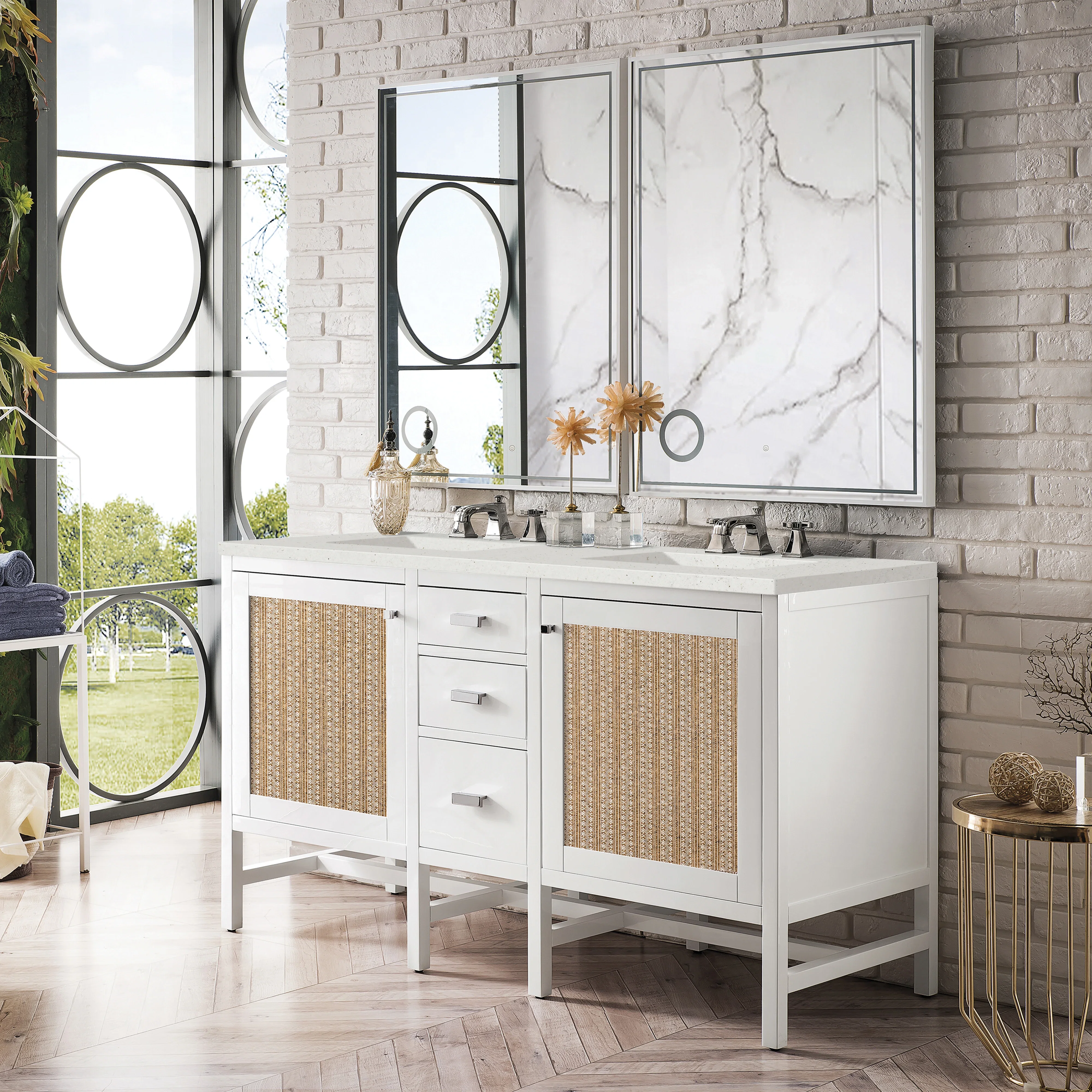 Addison 60" Double Vanity, Glossy White w/ 3 CM Lime Delight Silestone Top