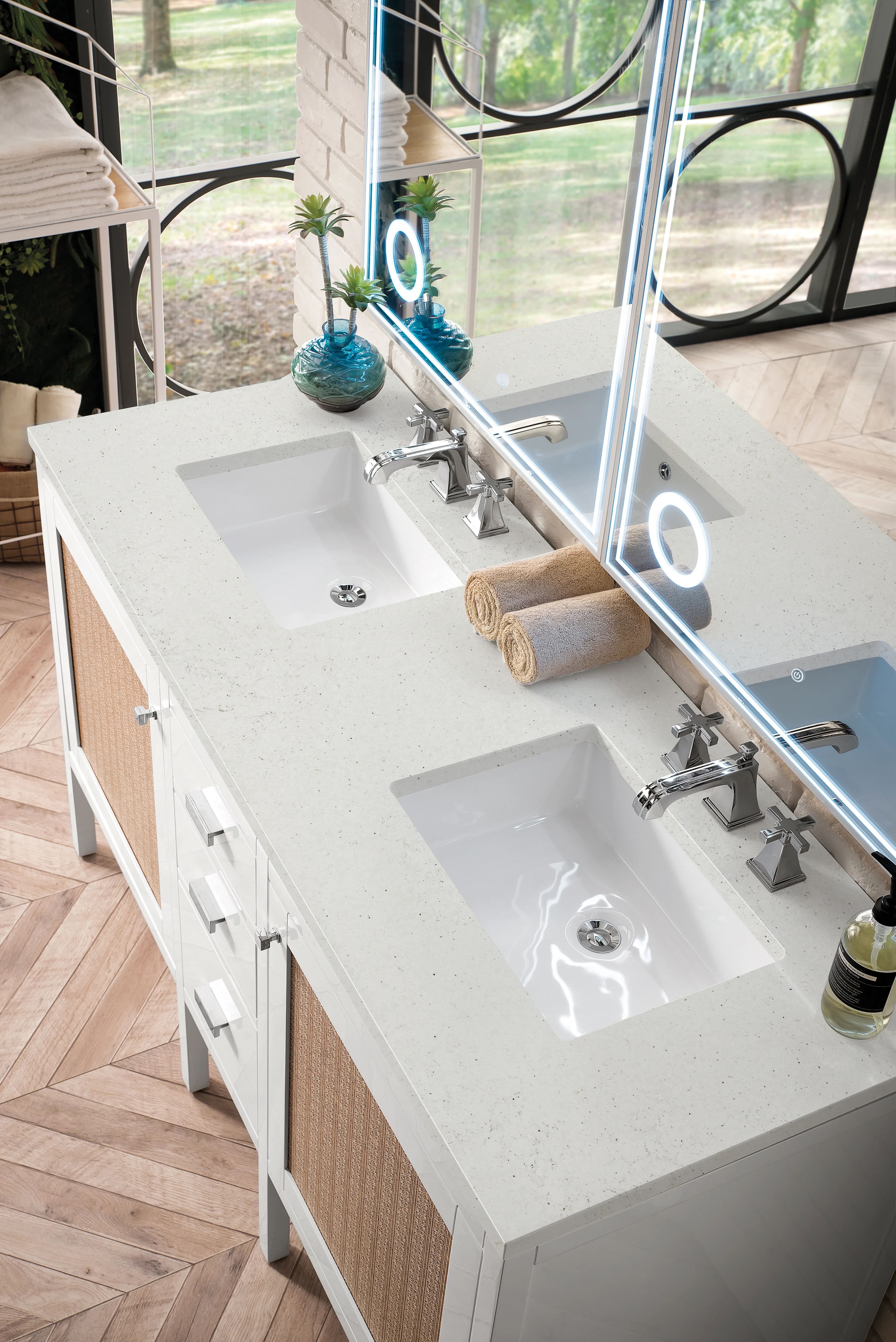 Addison 60" Double Vanity, Glossy White w/ 3 CM Lime Delight Silestone Top