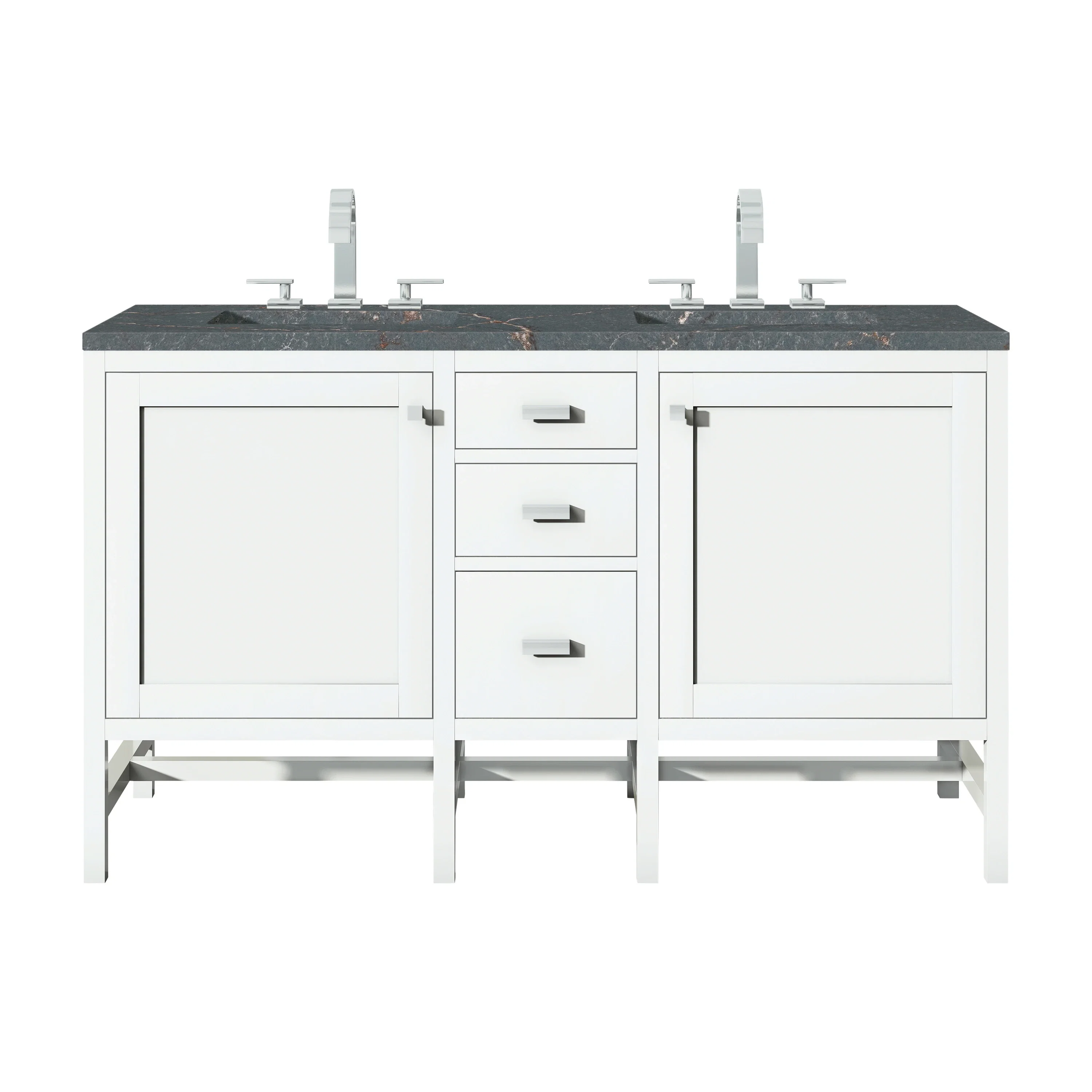 Addison 60" Double Vanity, Glossy White w/ 3 CM Parisien Bleu Silestone Top