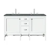 Addison 60" Double Vanity, Glossy White w/ 3 CM Parisien Bleu Silestone Top