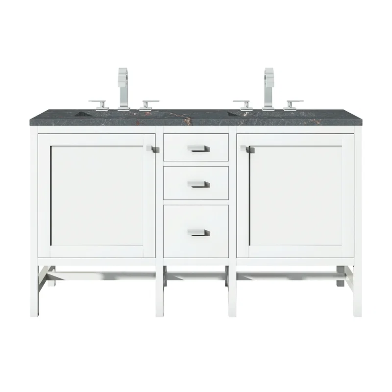 Addison 60" Double Vanity, Glossy White w/ 3 CM Parisien Bleu Silestone Top