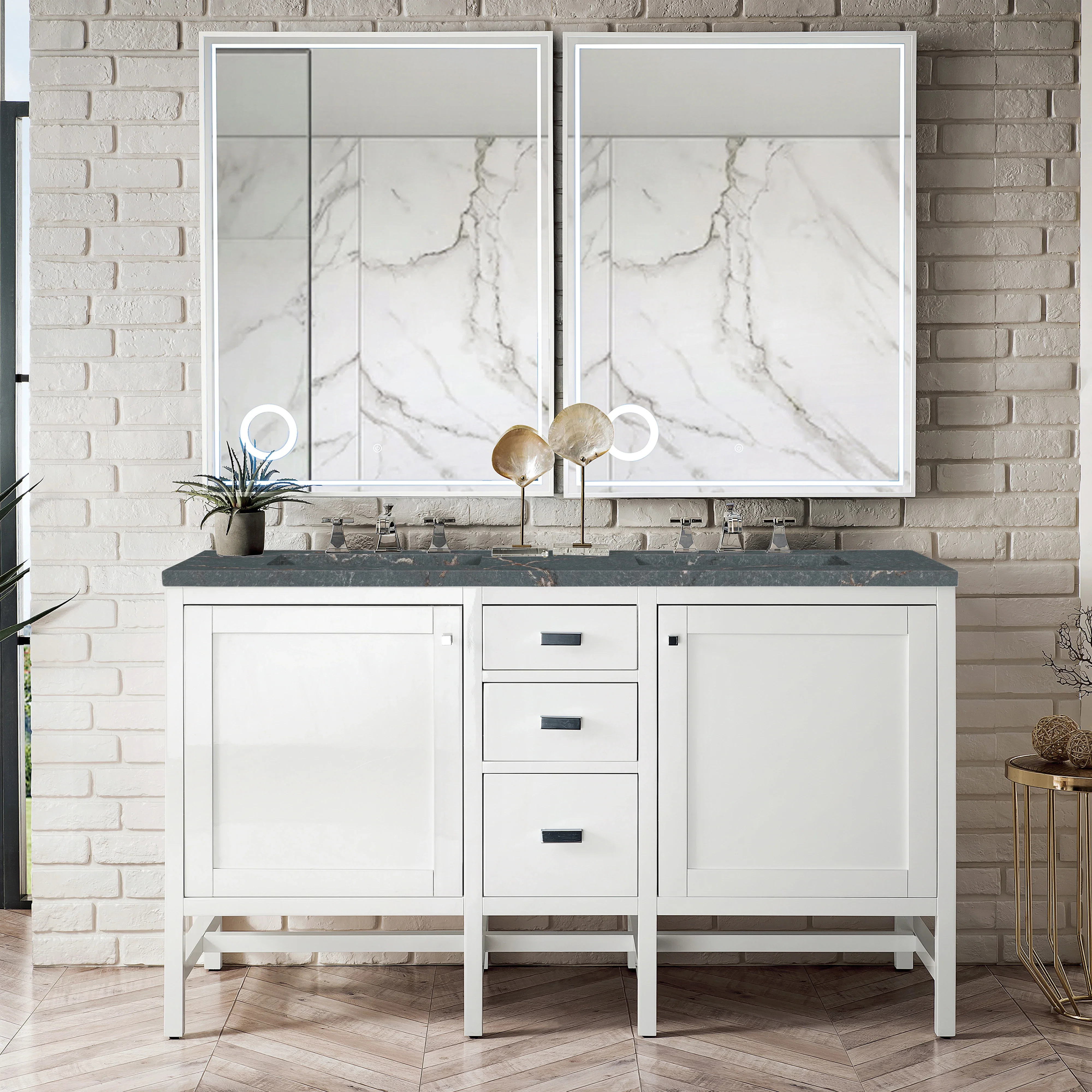 Addison 60" Double Vanity, Glossy White w/ 3 CM Parisien Bleu Silestone Top