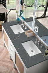 Addison 60" Double Vanity, Glossy White w/ 3 CM Parisien Bleu Silestone Top