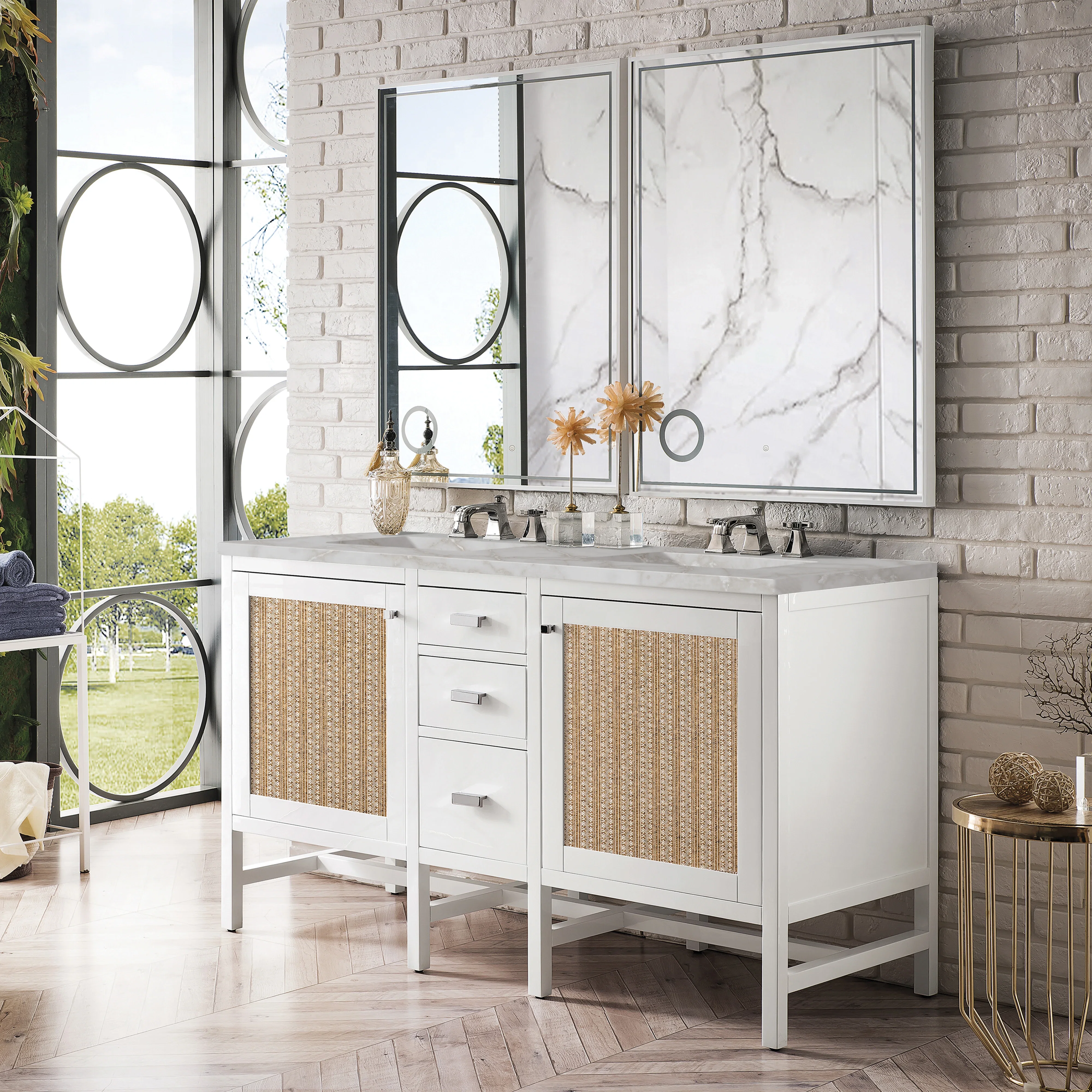Addison 60" Double Vanity, Glossy White w/ 3 CM Victorian Silver Silestone Top