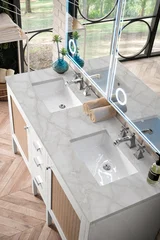 Addison 60" Double Vanity, Glossy White w/ 3 CM Victorian Silver Silestone Top