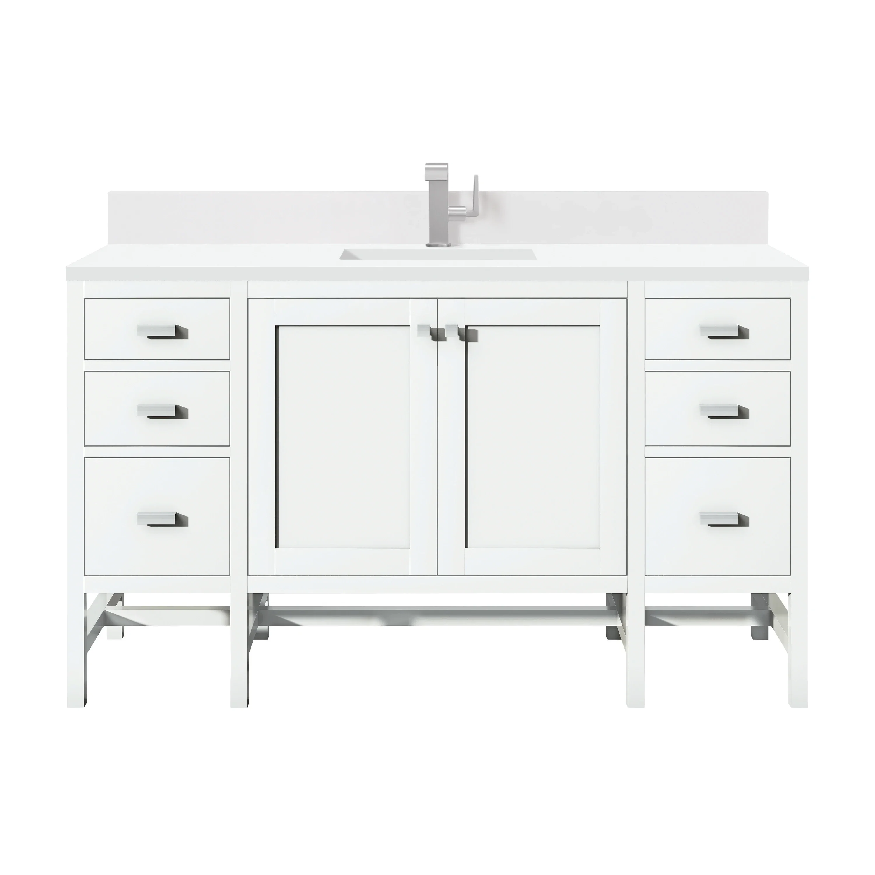 Addison 60" Single Vanity, Glossy White w/ Single Hole 3 CM White Zeus Silestone Top & Backsplash