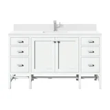Addison 60" Single Vanity, Glossy White w/ Single Hole 3 CM White Zeus Silestone Top & Backsplash