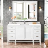 Addison 60" Single Vanity, Glossy White w/ Single Hole 3 CM White Zeus Silestone Top & Backsplash