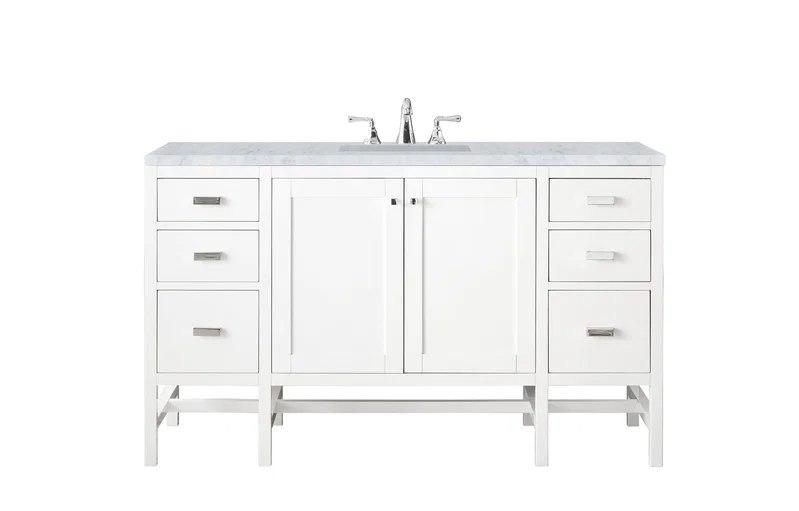 Addison 60" Single Vanity, Glossy White w/ 3 CM Carrara White Top
