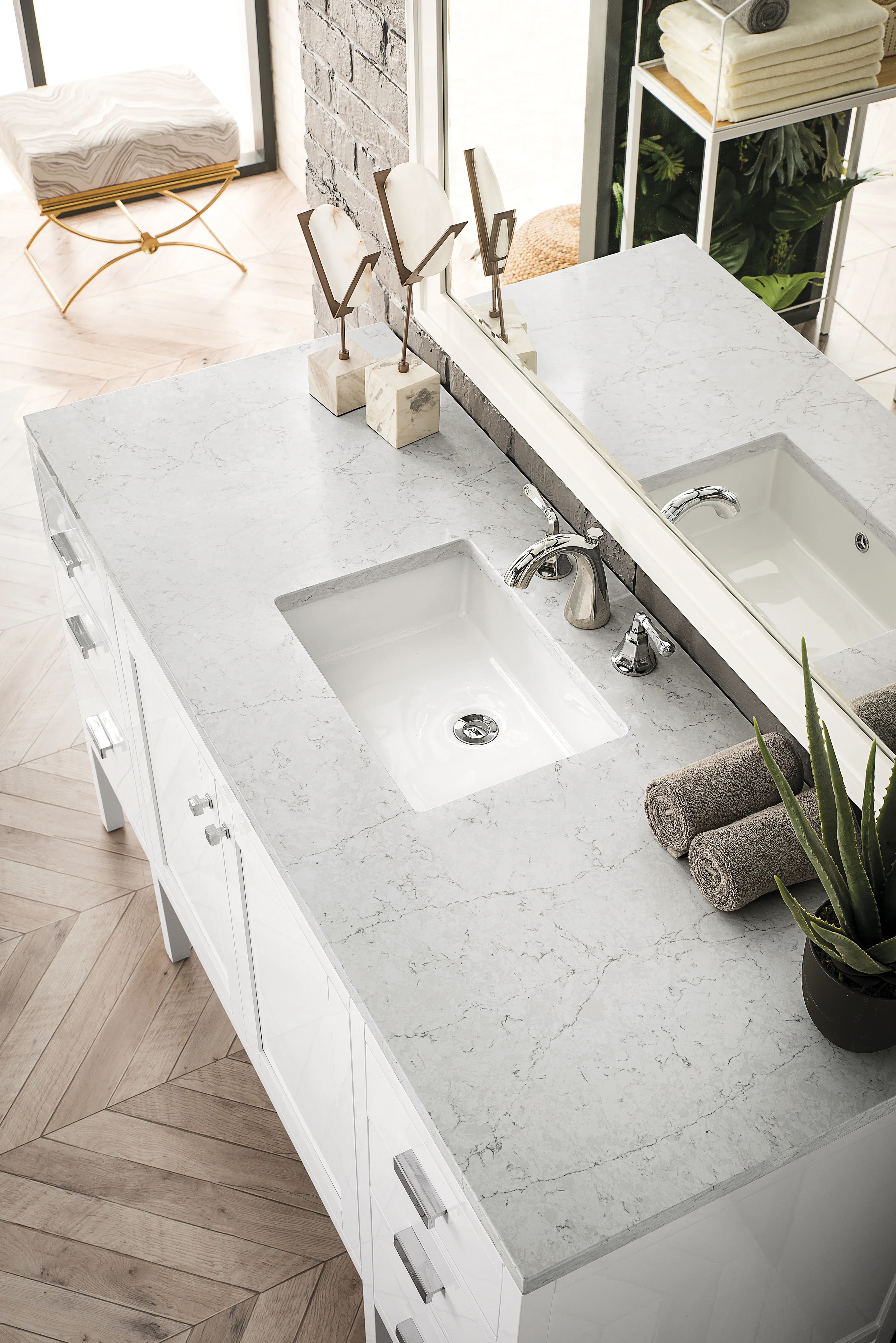 Addison 60" Single Vanity, Glossy White w/ 3 CM Carrara White Top